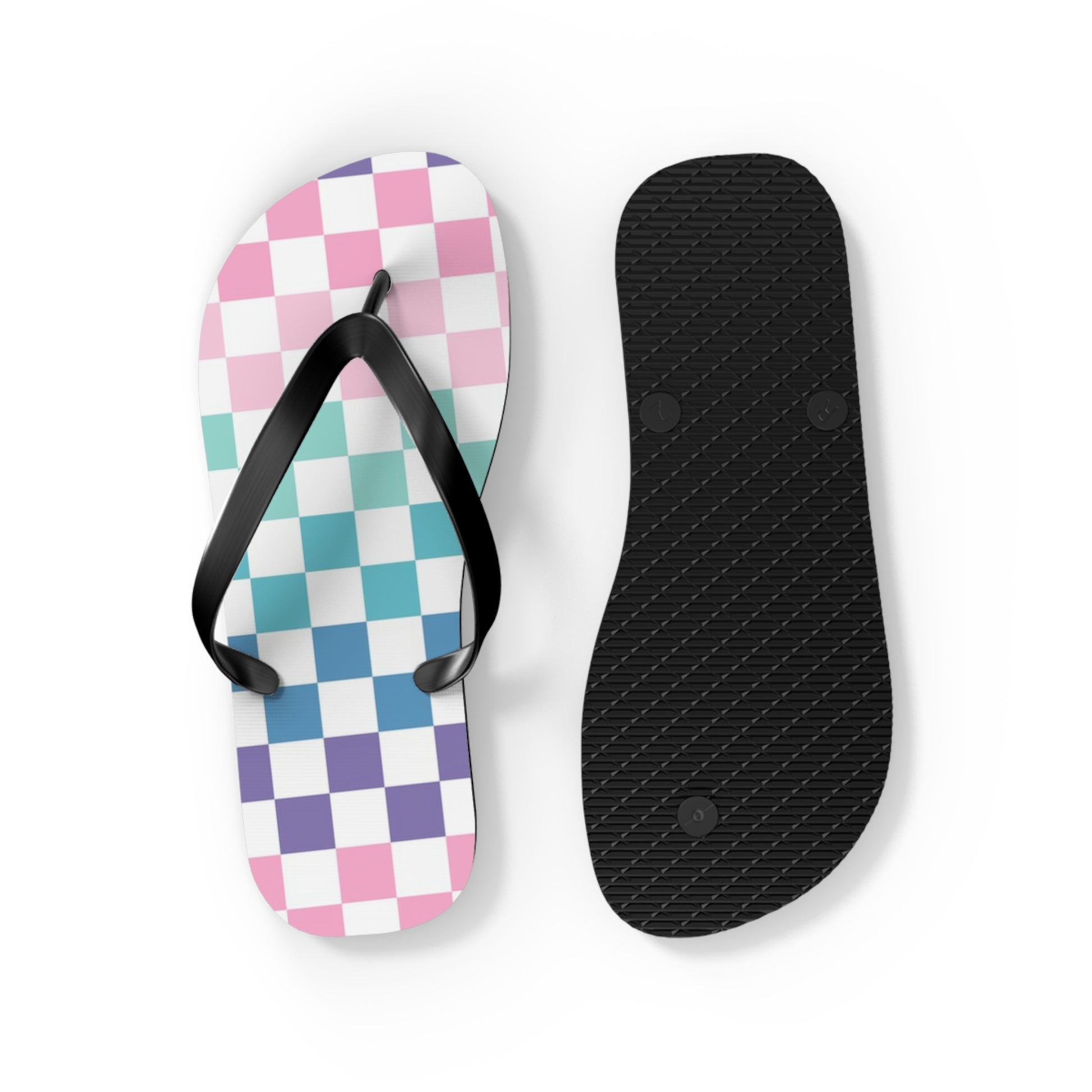 Vaporwave Rainbow  Checkerboard Multi-Color Flip Flops, Artsulli - Art is Long, Life is Short, Shoes, , , , , , , 