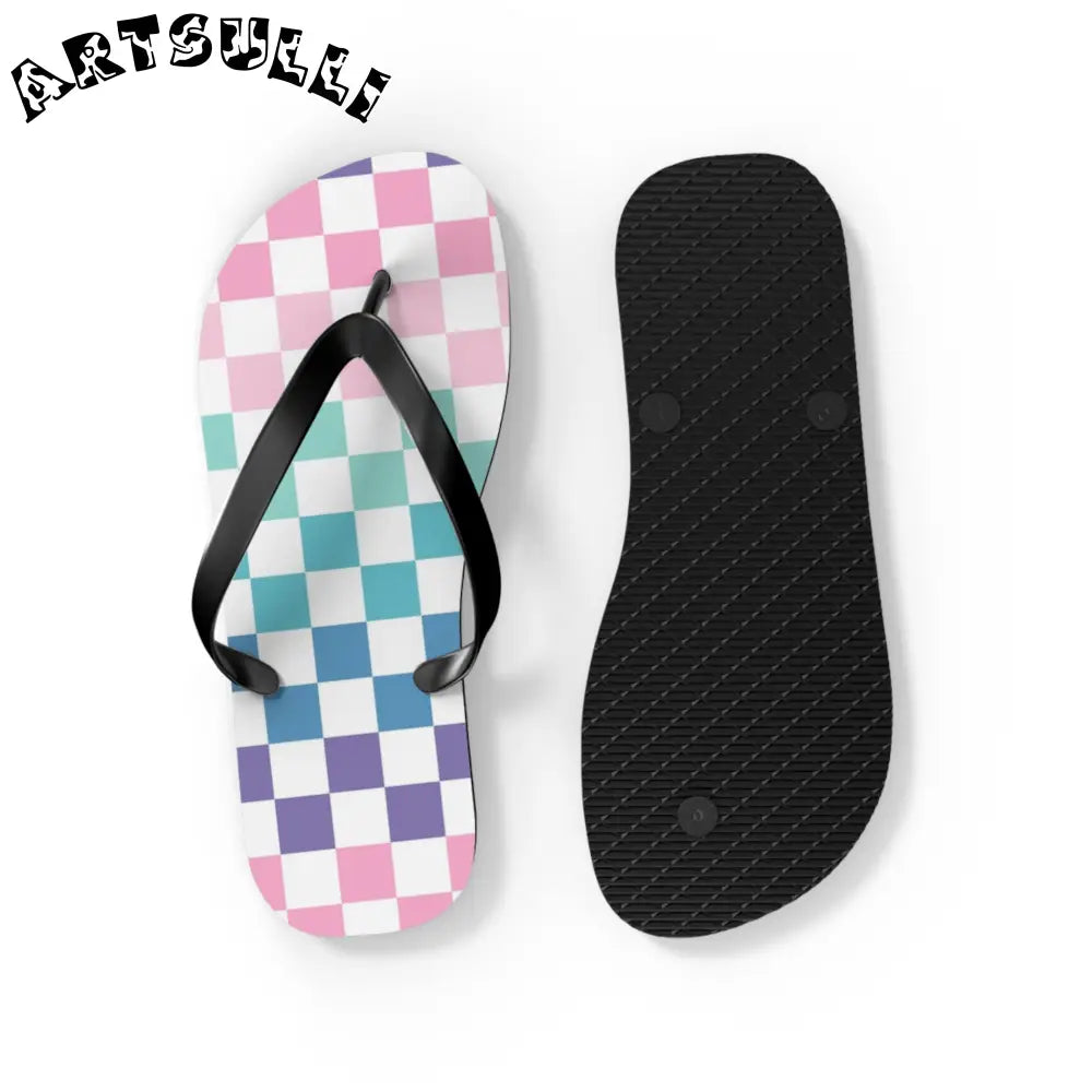 JAKKOUTTHEBXX Vaporwave Rainbow Checkerboard Multi-Color Flip Flops