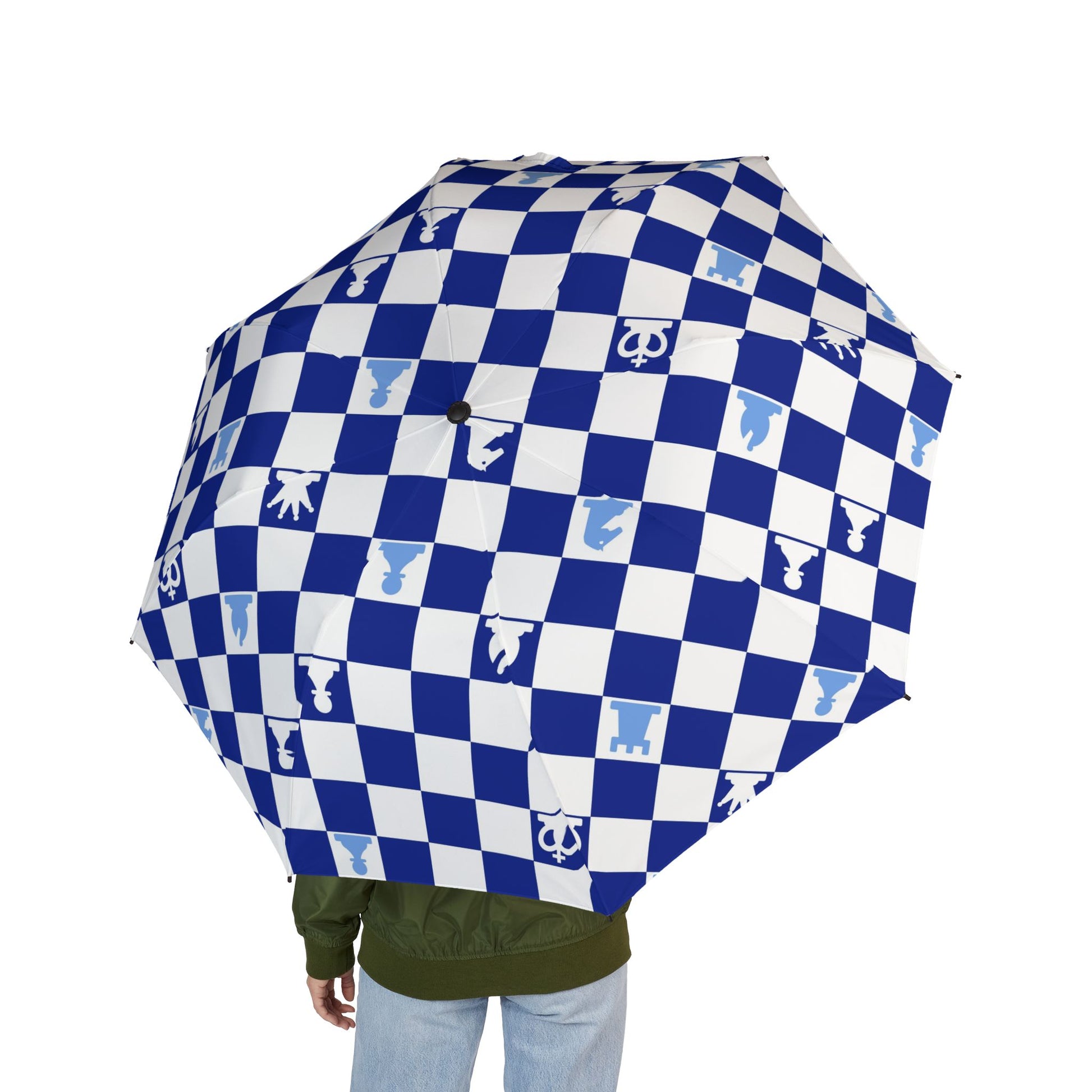Chessboard II Navy Blue Semi-Automatic Foldable Umbrella, Artsulli - Art is Long, Life is Short, Accessories, , , , , , , 