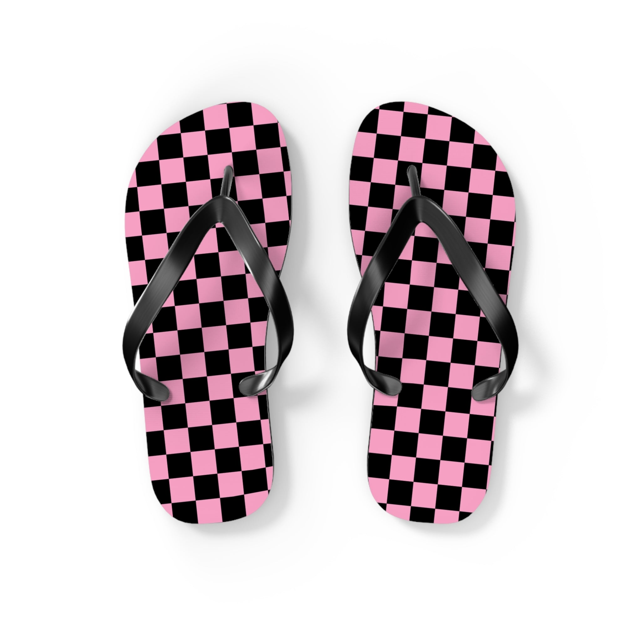 Checkerboard Black and Pink Flip Flops, Artsulli - Art is Long, Life is Short, Shoes, Size, S, Color, Black sole, , , 32321717380914540106