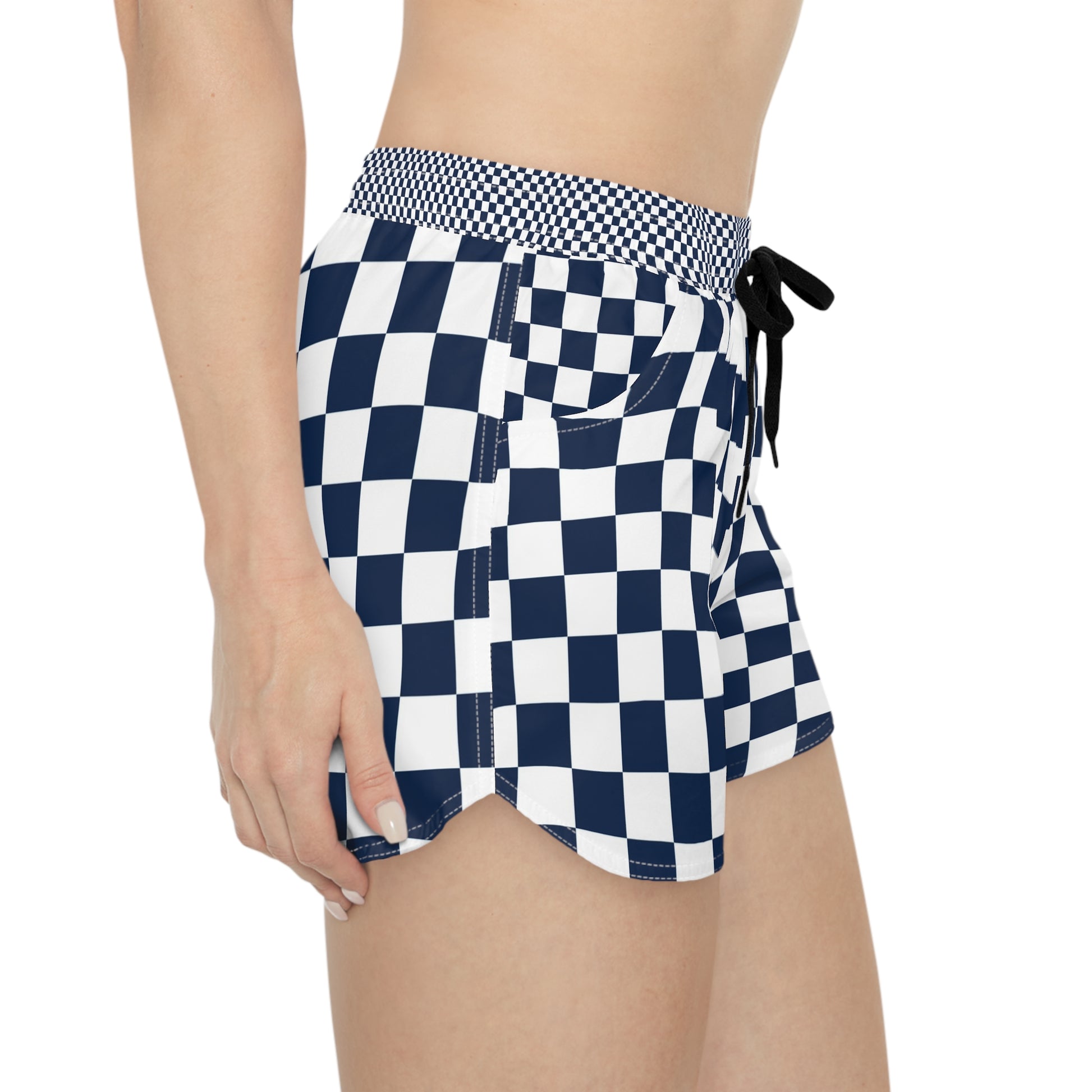 Checkerboard White and Navy Blue Women's Casual Shorts (AOP), Artsulli - Art is Long, Life is Short, All Over Prints, , , , , , , 