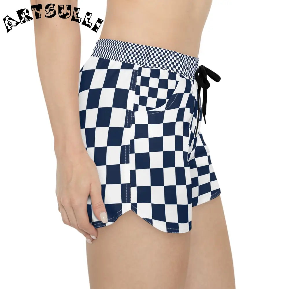 JAKKOUTTHEBXX Checkerboard White and Navy Blue Women’s Casual Shorts