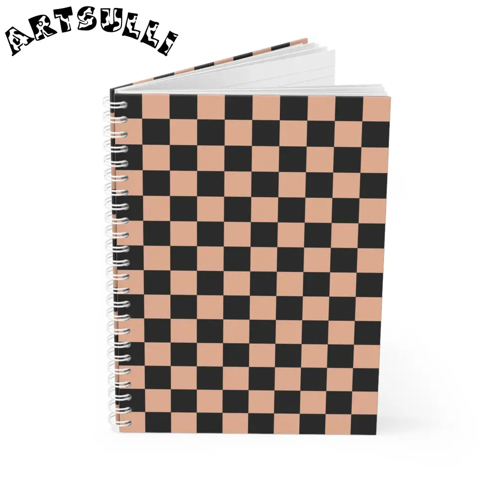 JAKKOUTTHEBXX Checkerboard Soft Orange and Black Spiral Notebook