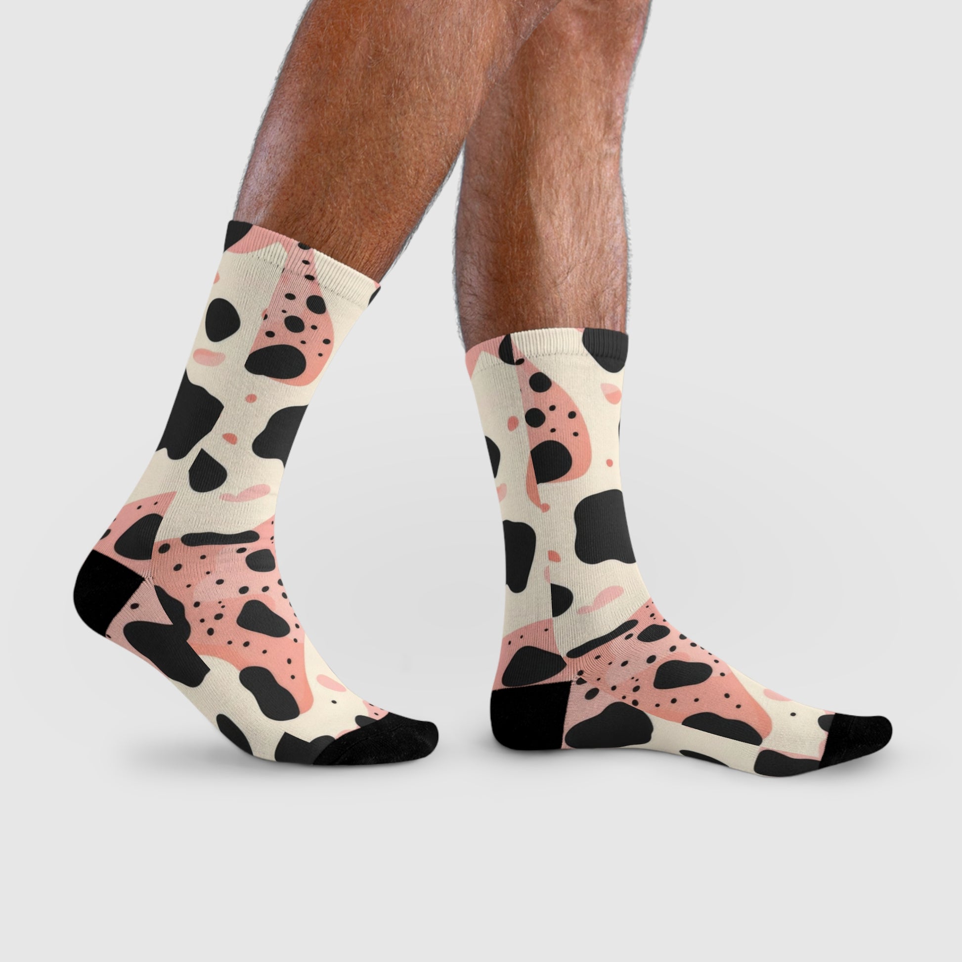 Organic Cow Print Cream and Pink Sublimation Crew Socks (EU), Artsulli - Art is Long, Life is Short, All Over Prints, , , , , , , 