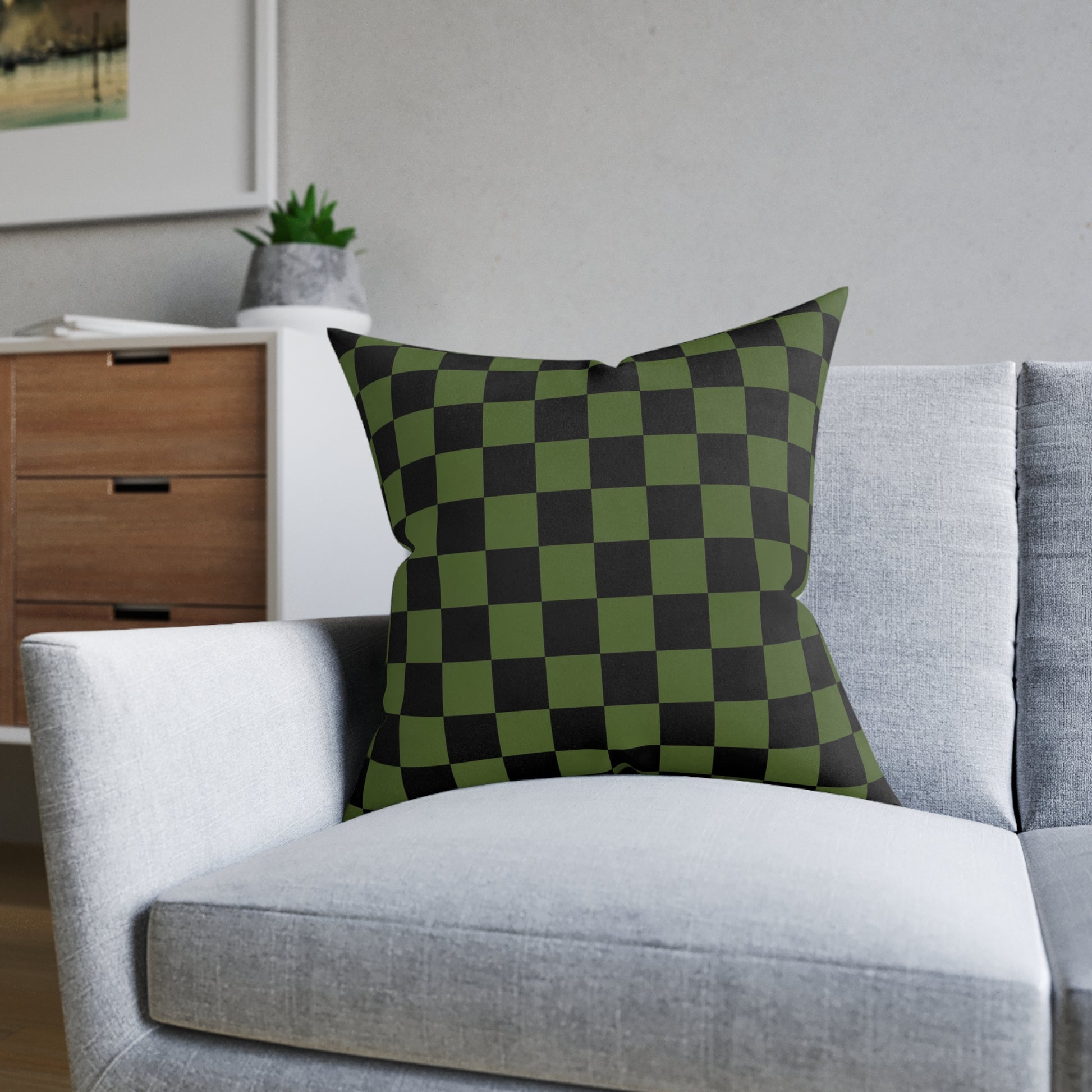 Checkerboard Olive Green and Black Square Pillow, Artsulli - Art is Long, Life is Short, Home Decor, , , , , , , 