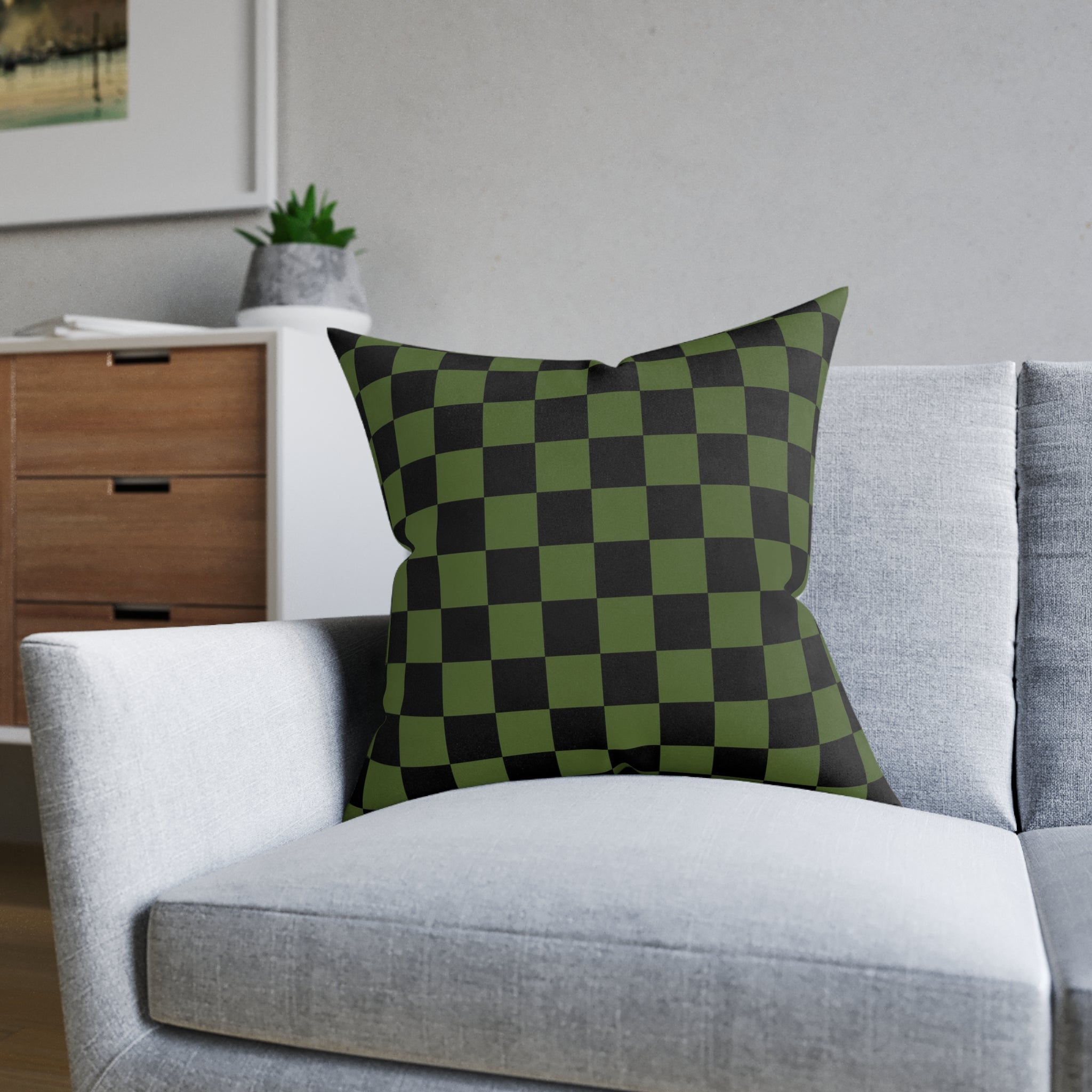 Checkerboard Olive Green and Black Square Pillow, Artsulli - Art is Long, Life is Short, Home Decor, , , , , , , 