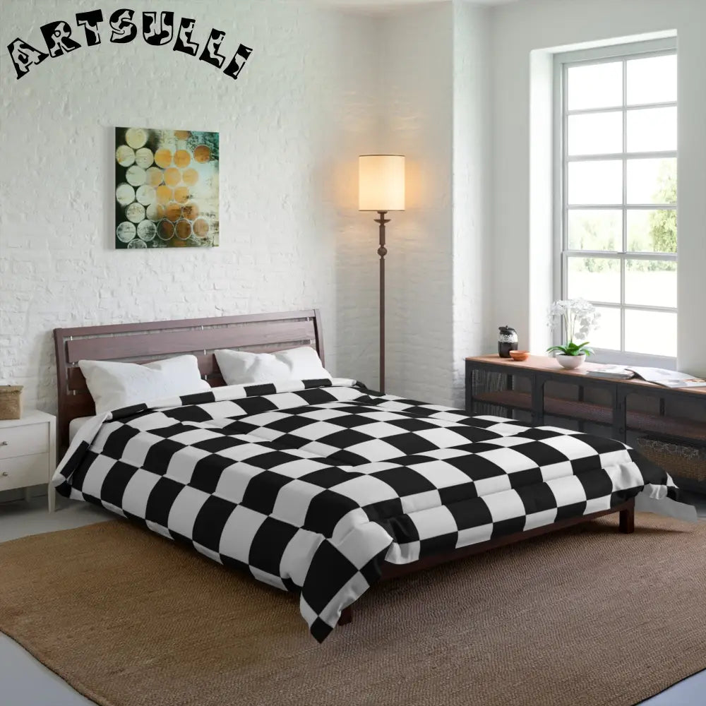 JAKKOUTTHEBXX Checkerboard White and Black Comforter JAKKOUTTHEBXX