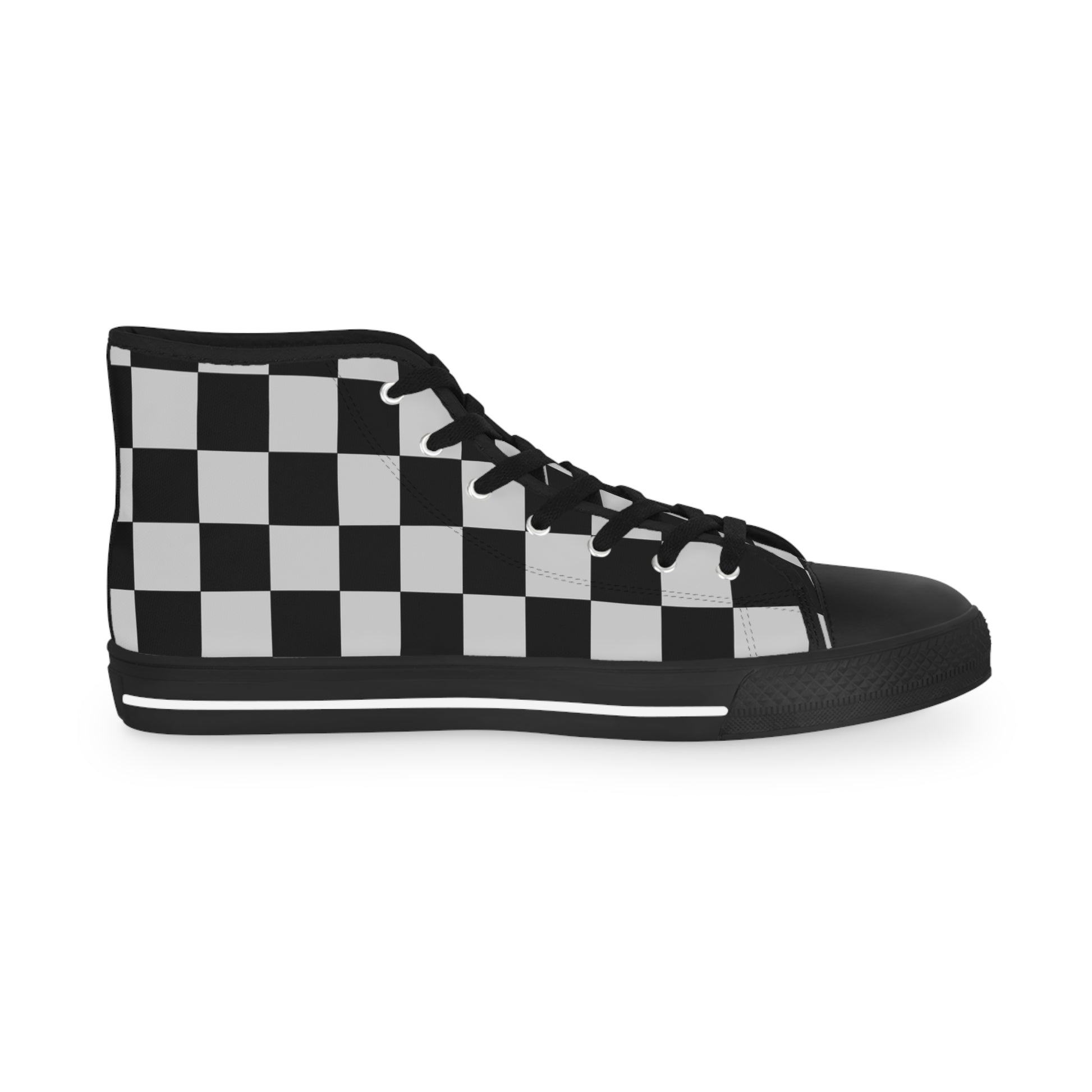 Checkerboard Dada Black and Light Gray Men's High Top Sneakers, Artsulli - Art is Long, Life is Short, Shoes, , , , , , , 