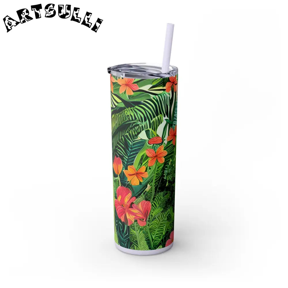 JAKKOUTTHEBXX White Tropical Leaf and Flower Tumbler JAKKOUTTHEBXX