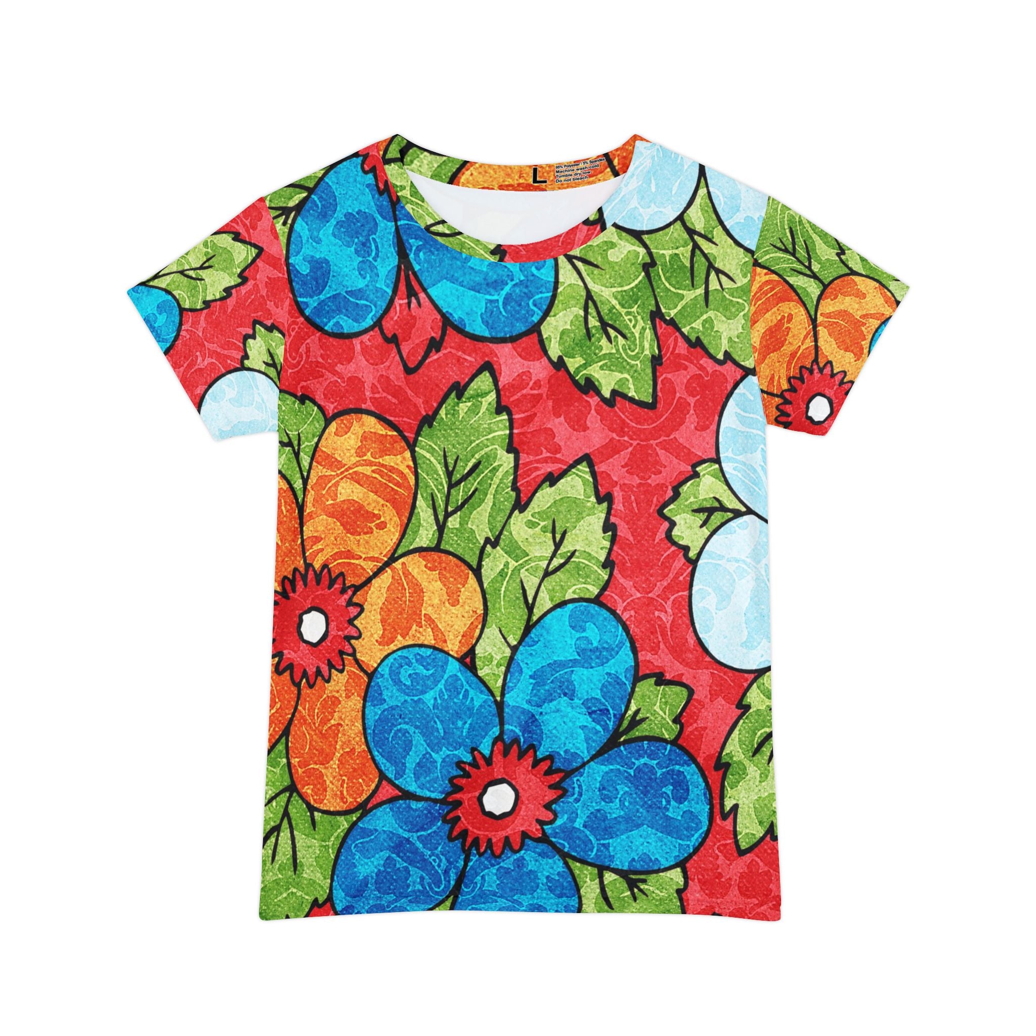 Groovy Red Floral Kl Women's Short Sleeve Shirt (AOP), Artsulli - Art is Long, Life is Short, All Over Prints, Size, XS, , , , , 28532805913569723328