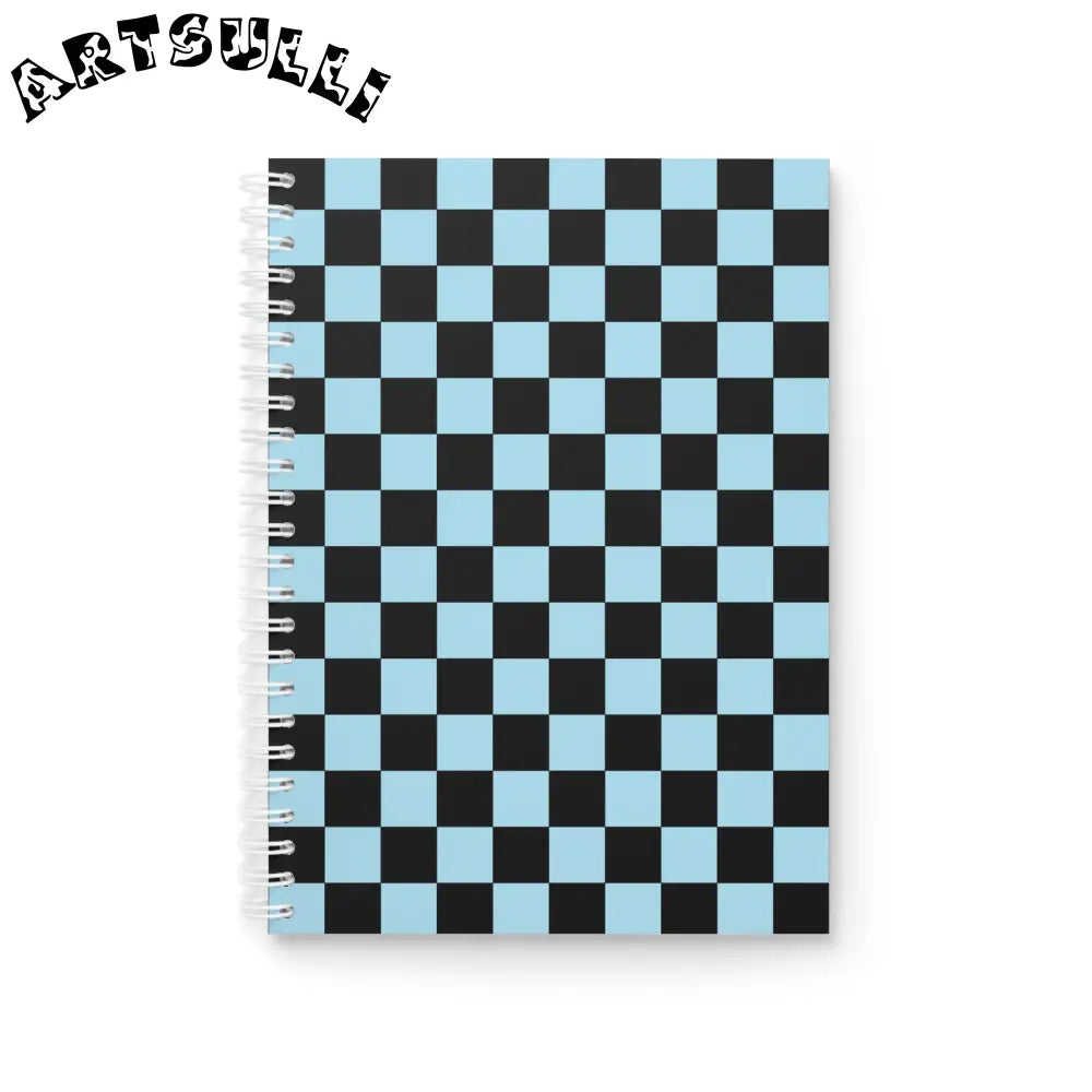 JAKKOUTTHEBXX Checkerboard Black and Blue Spiral Notebook