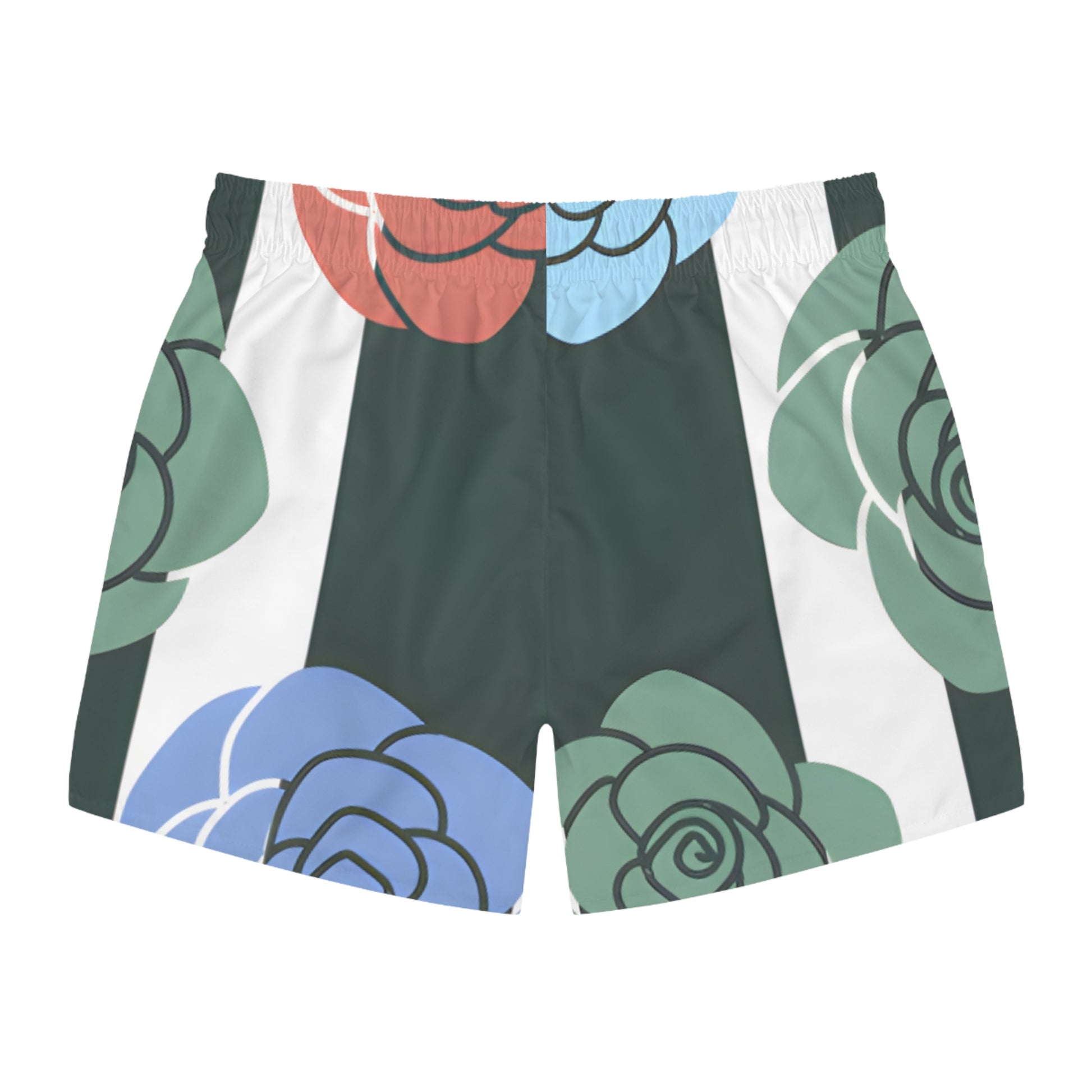 Stripes x Roses Black and White Swim Trunks (AOP), Artsulli - Art is Long, Life is Short, All Over Prints, , , , , , , 