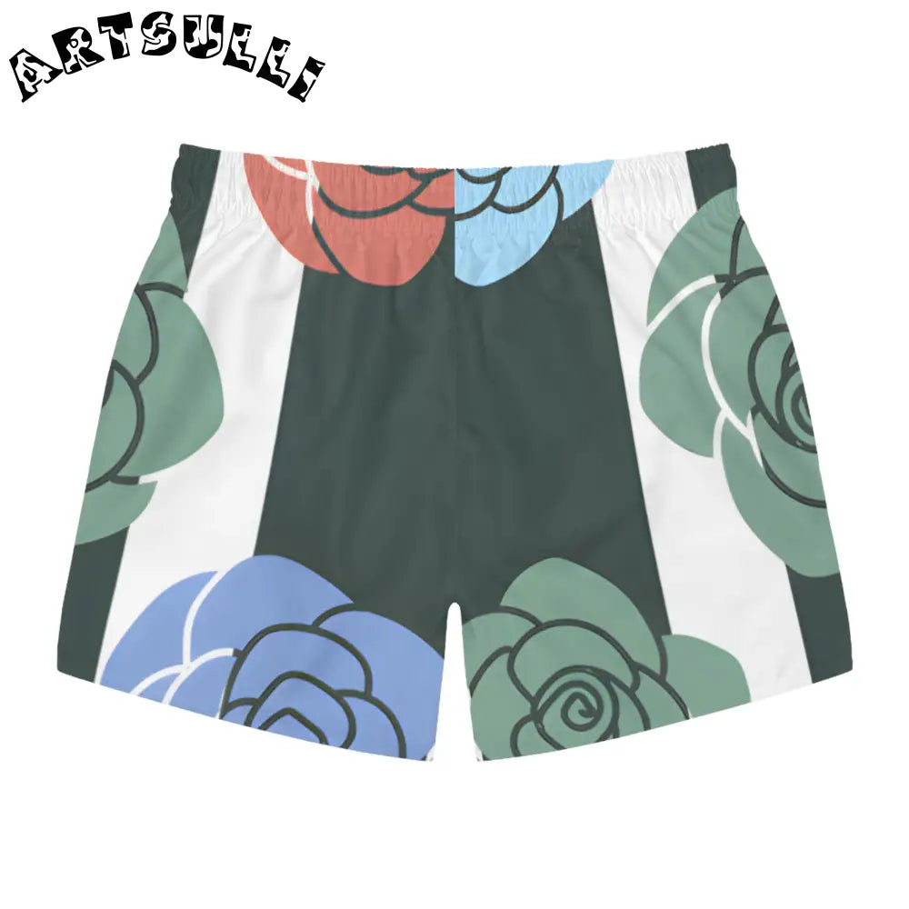 JAKKOUTTHEBXX Stripes x Roses Black and White Swim Trunks (AOP)