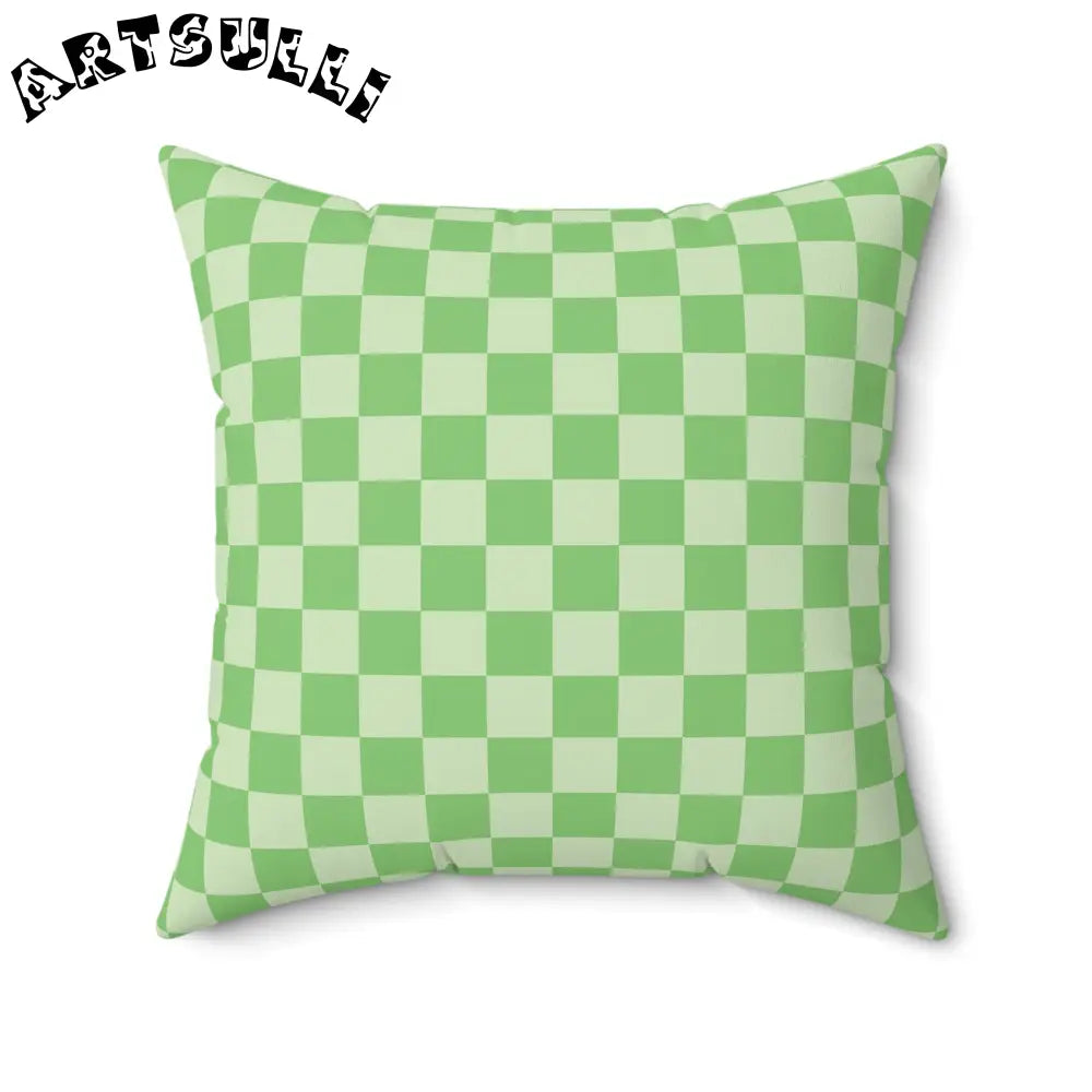 JAKKOUTTHEBXX Checkerboard Green Spun Polyester Square Pillow