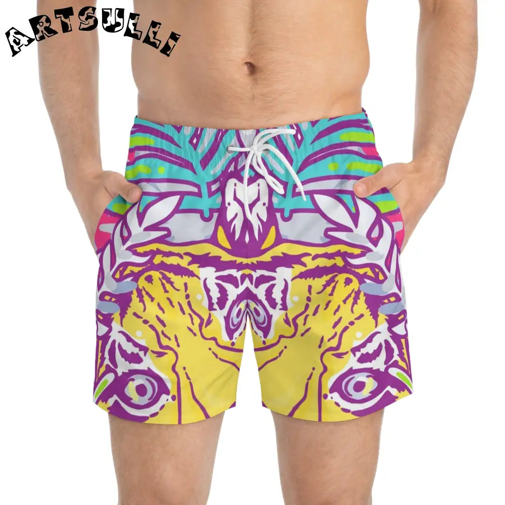 JAKKOUTTHEBXX Tropical Jungle Tigers Torquise and Purple Swim Trunks
