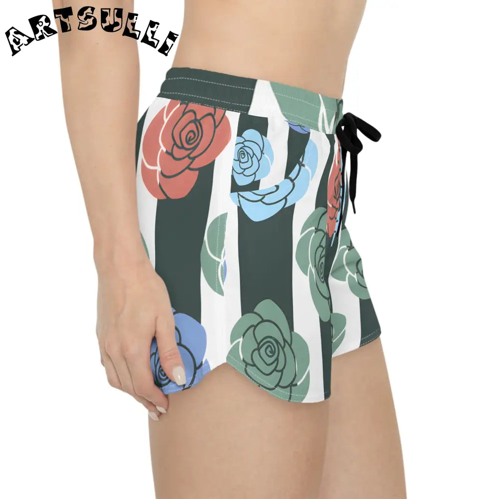 JAKKOUTTHEBXX Stripes x Roses Black and White Women’s Casual Shorts
