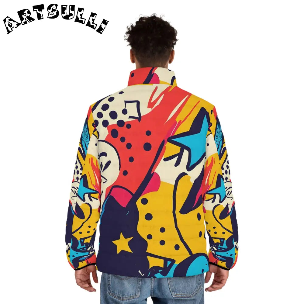 JAKKOUTTHEBXX Comic x Pop Art Men’s Puffer Jacket (AOP)