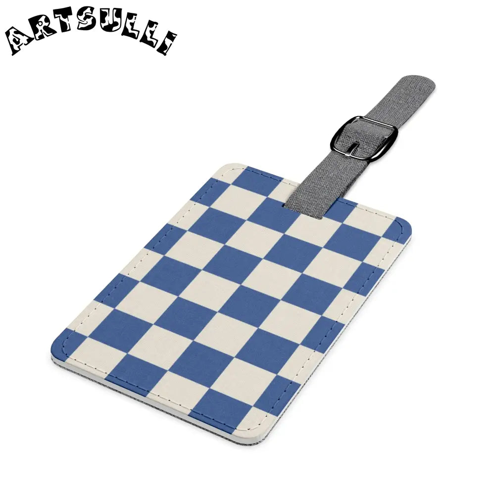 JAKKOUTTHEBXX Checkerboard Blue Saffiano Polyester Luggage Tag