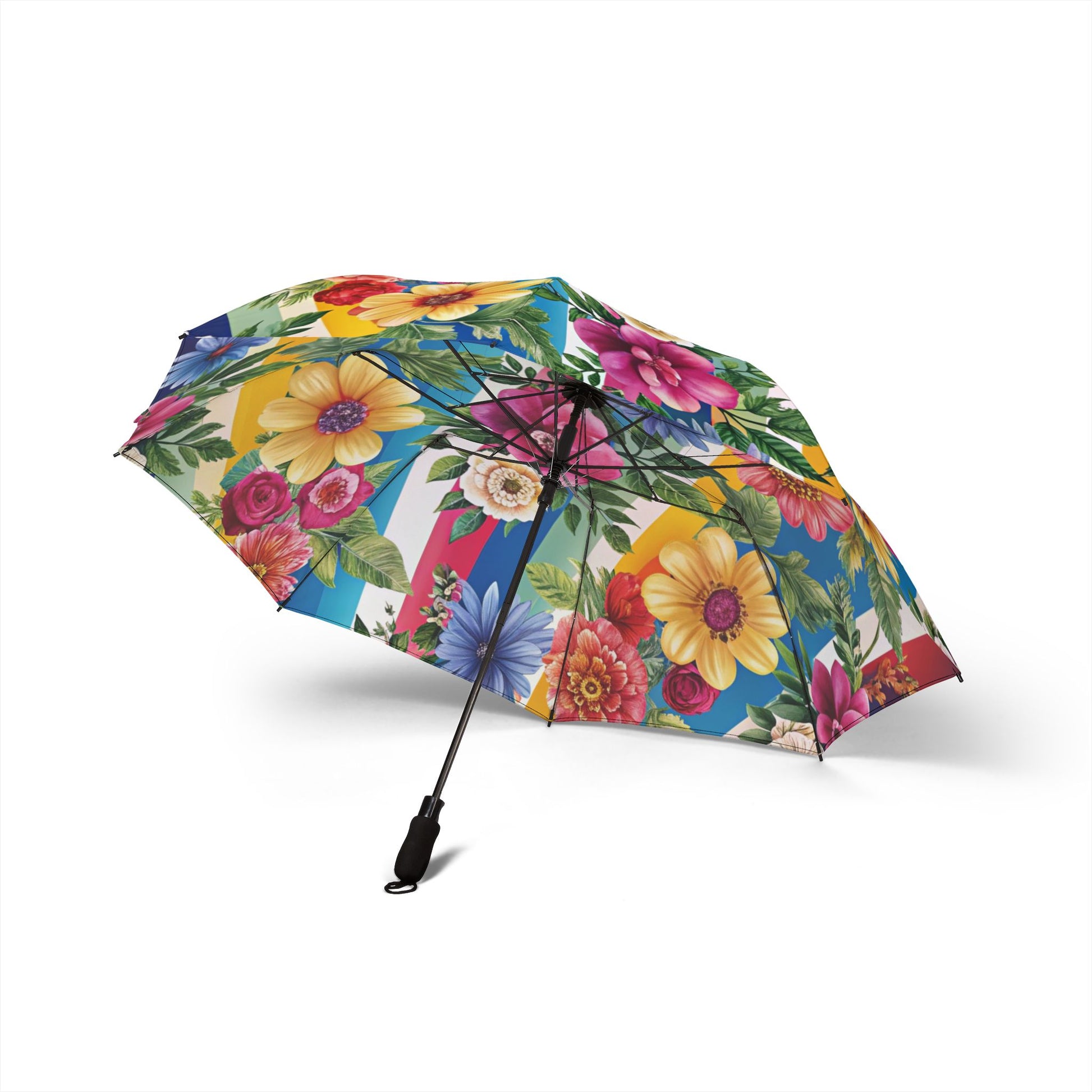 Floral Stripe 4K II Semi-Automatic Foldable Umbrella, Artsulli - Art is Long, Life is Short, Accessories, , , , , , , 