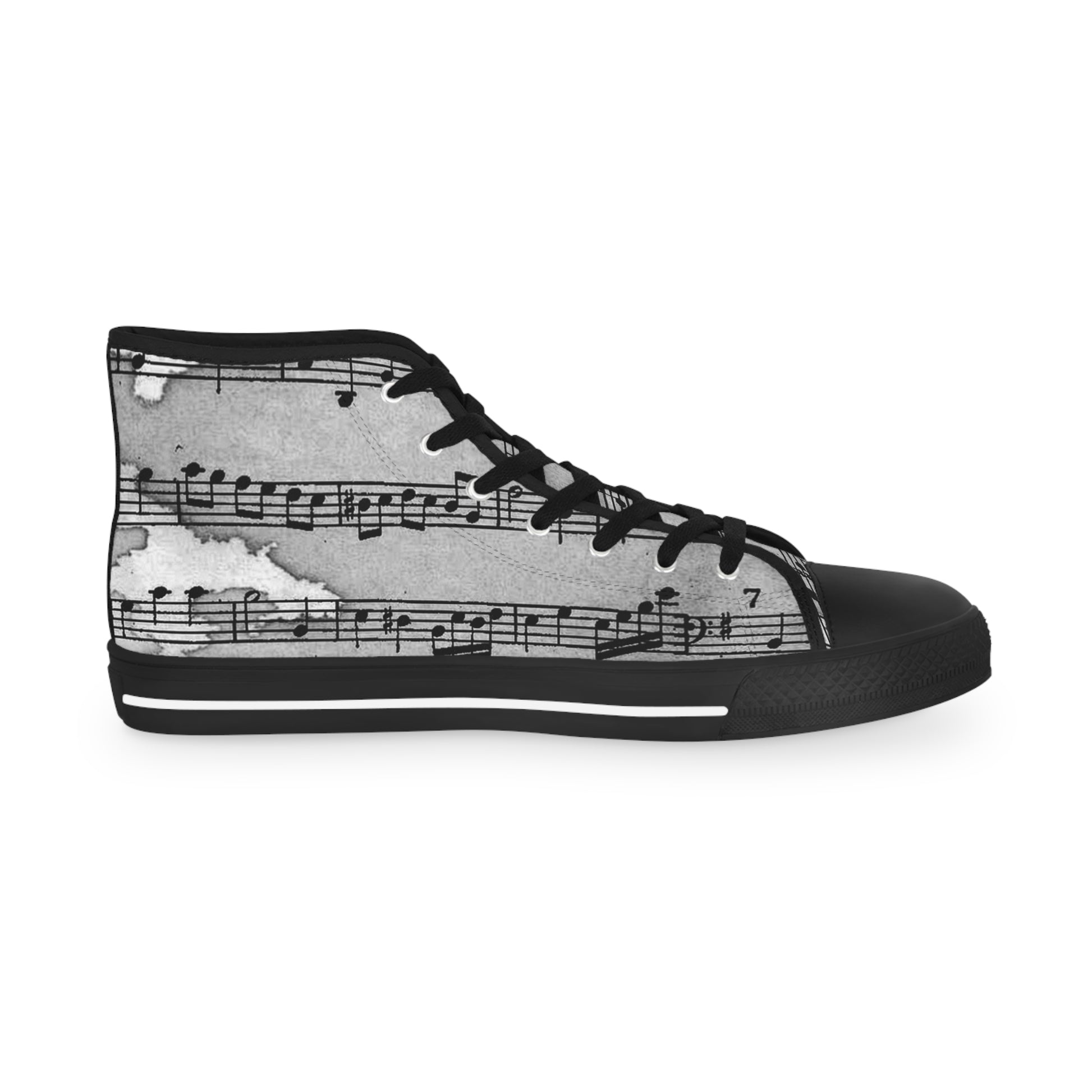 Drip Spill Type Beat Sheet Music Black Men's High Top Sneakers, Artsulli - Art is Long, Life is Short, Shoes, , , , , , , 