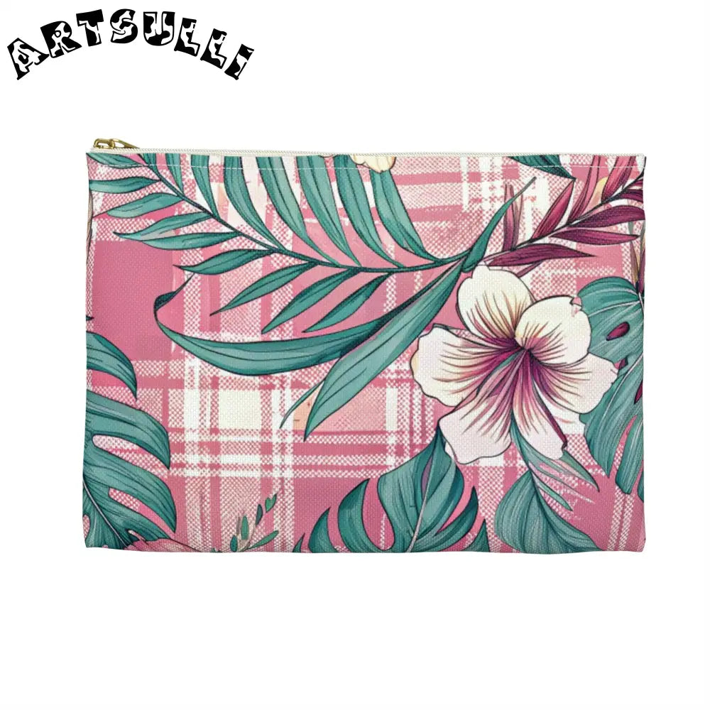 JAKKOUTTHEBXX Plaid x Floral Burgundy and Green Accessory Pouch