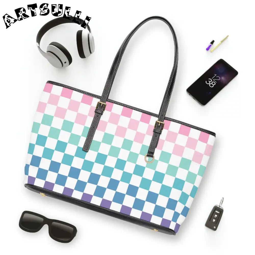 JAKKOUTTHEBXX Vaporwave Rainbow Checkerboard Multi-Color PU Leather