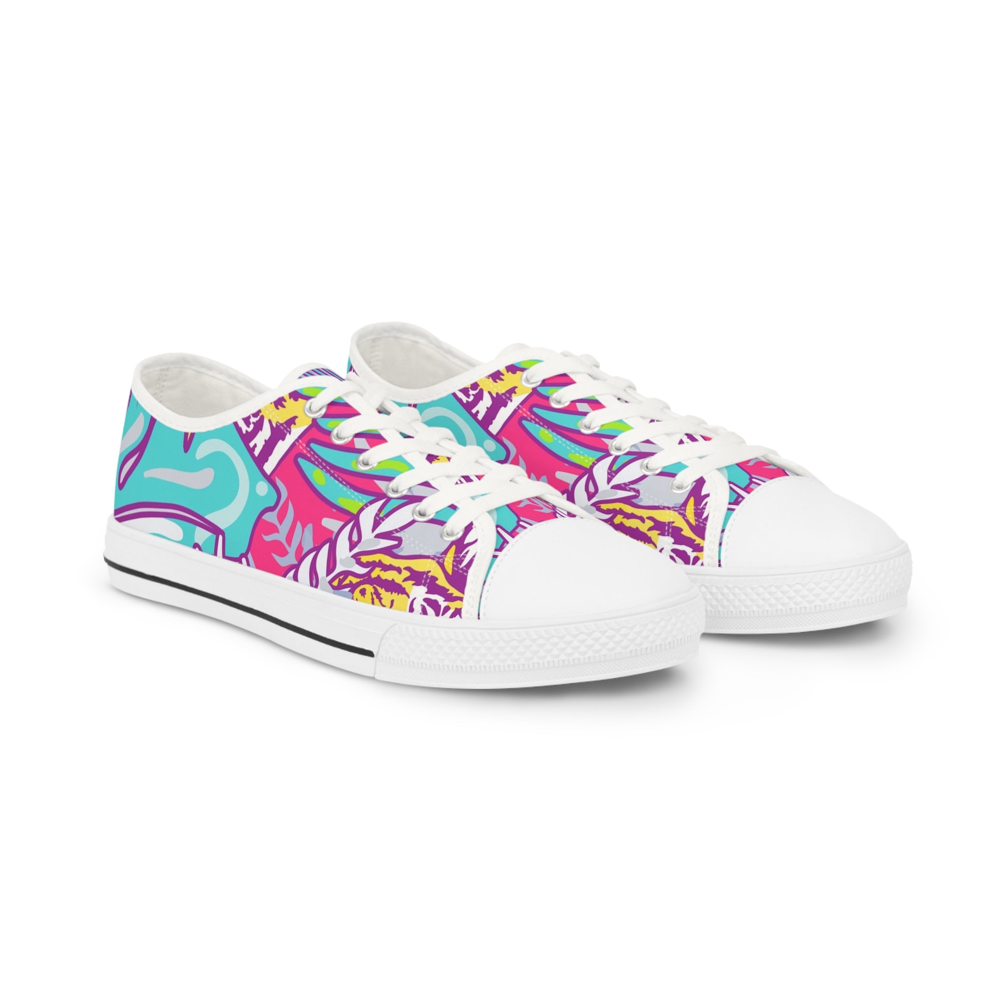 Tropical Jungle Tigers Torquise and Purple Men's Low Top Sneakers, Artsulli - Art is Long, Life is Short, Shoes, Size, US 5, Color, White sole, , , 17729899970393773360