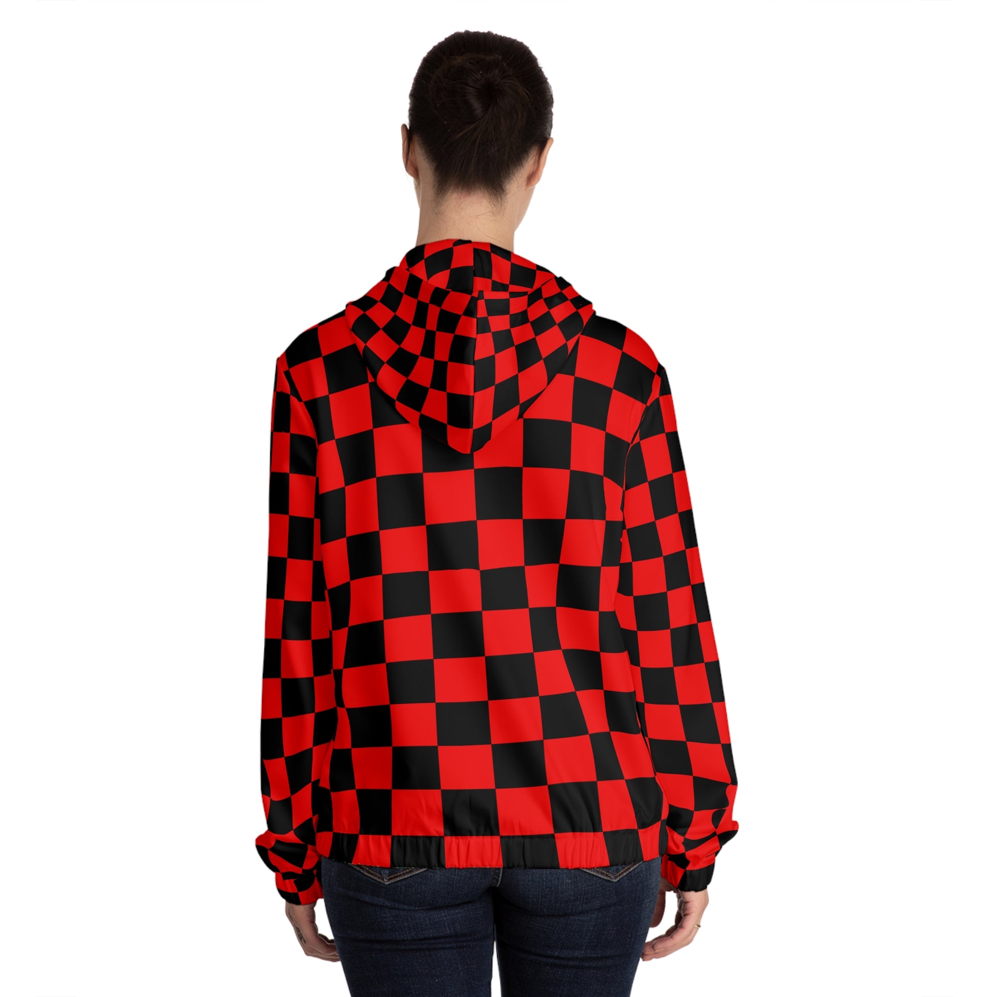Checkerboard Red and Black Women’s Full-Zip Hoodie (AOP), Artsulli - Art is Long, Life is Short, All Over Prints, , , , , , , 