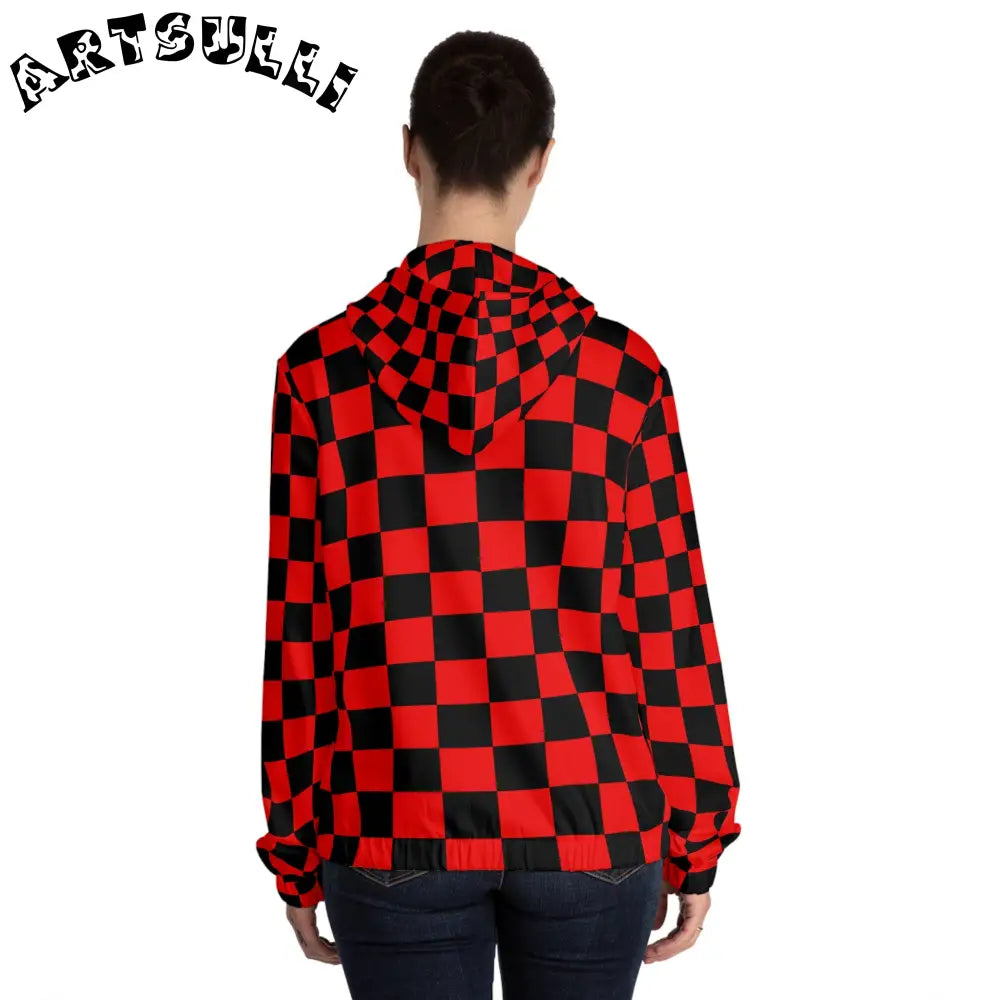 JAKKOUTTHEBXX Checkerboard Red and Black Women’s Full-Zip Hoodie
