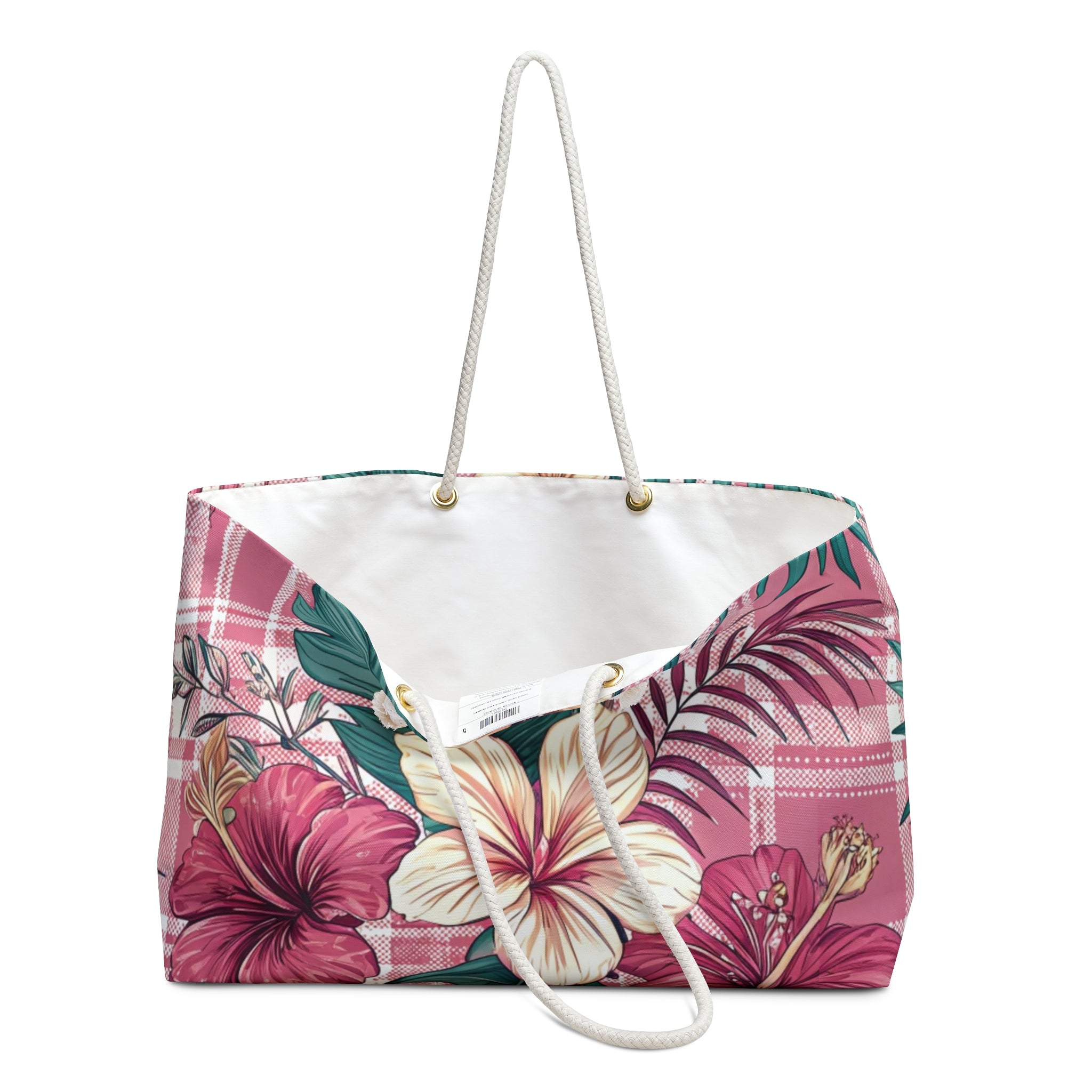 Plaid x Floral Pink and Green Weekender Bag, Artsulli - Art is Long, Life is Short, Bags, , , , , , , 