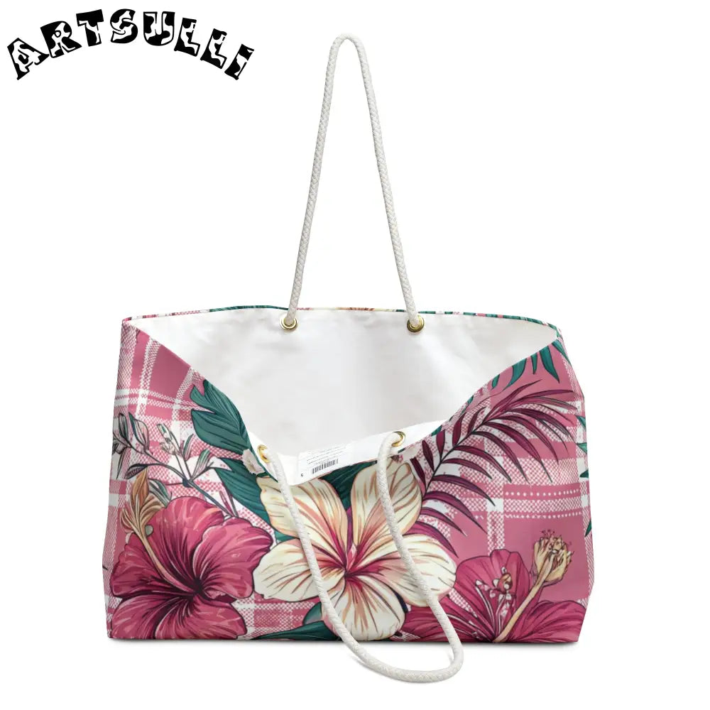 JAKKOUTTHEBXX Plaid x Floral Pink and Green Weekender Bag