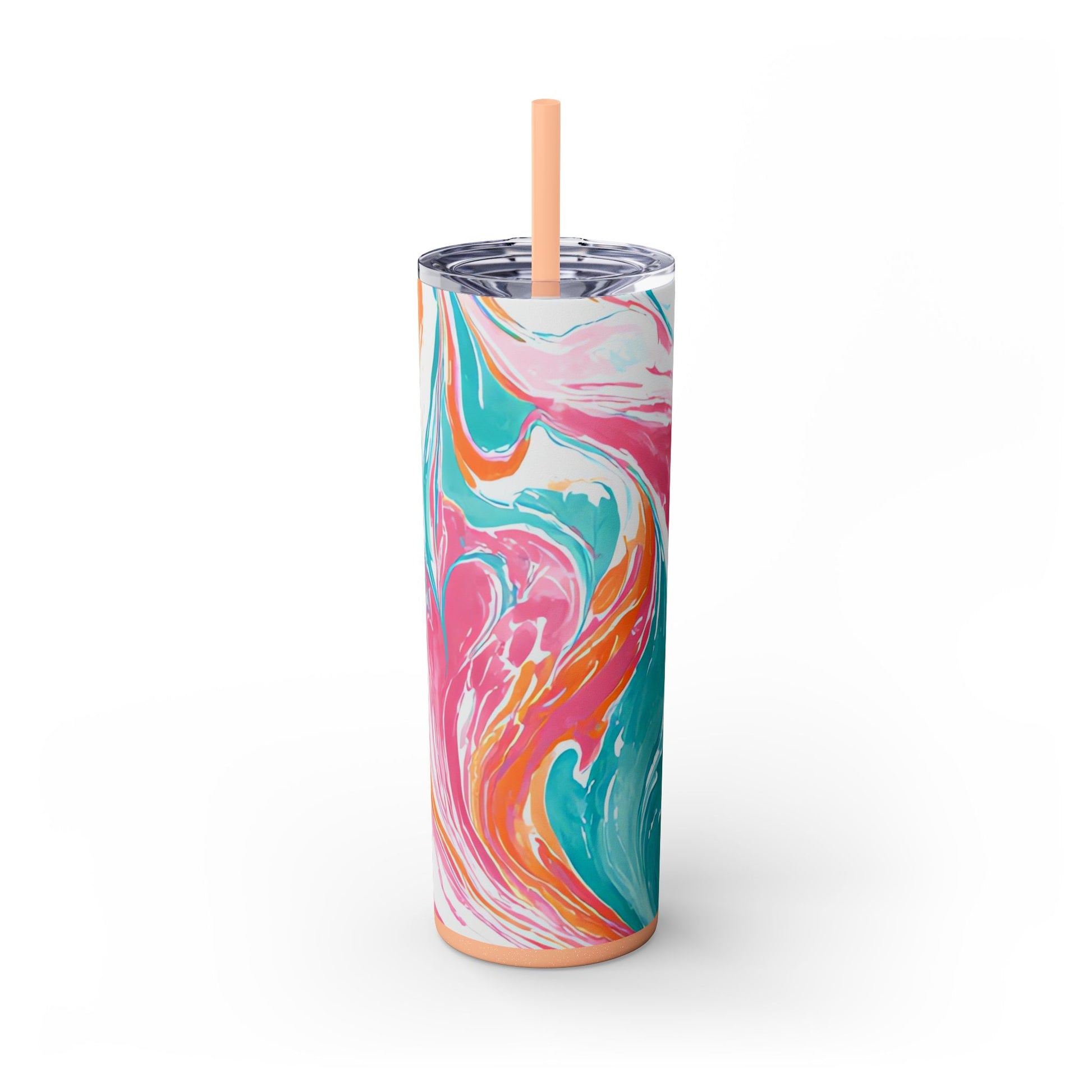 Liquid Pastel Spill Multi-Color Skinny Tumbler with Straw, 20oz, Artsulli - Art is Long, Life is Short, Mug, , , , , , , 