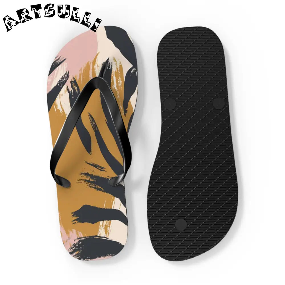 JAKKOUTTHEBXX Abstract zebra print flip flops in two color palettes