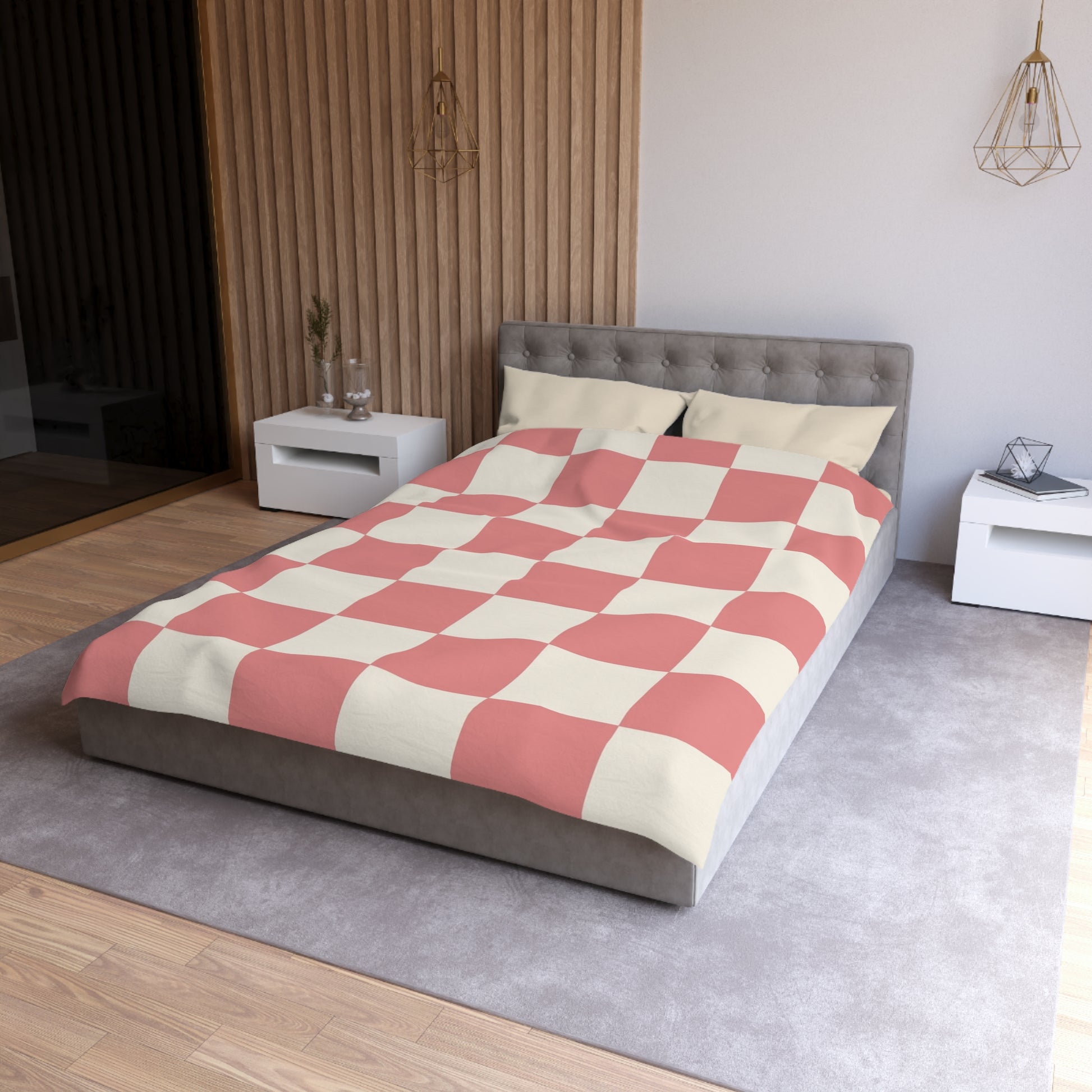 Retro Checkered Grassland Sprites Microfiber Duvet Cover, Artsulli - Art is Long, Life is Short, Home Decor, , , , , , , 