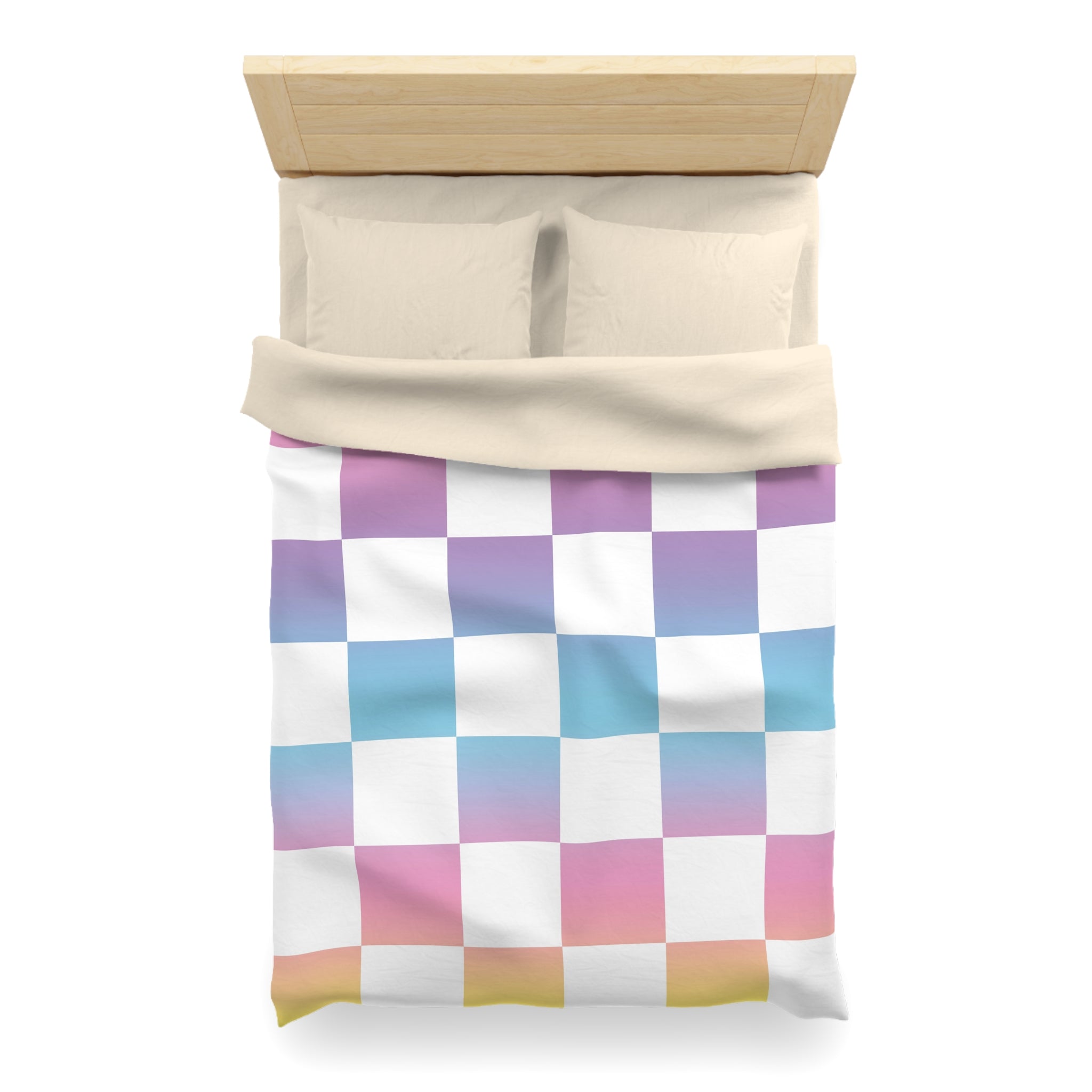 Vaporwave Check Microfiber Duvet Cover, Artsulli - Art is Long, Life is Short, Home Decor, , , , , , , 