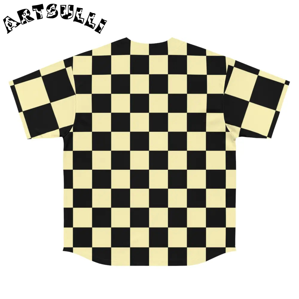 JAKKOUTTHEBXX Checkerboard Black and Yellow Men’s Baseball Jersey
