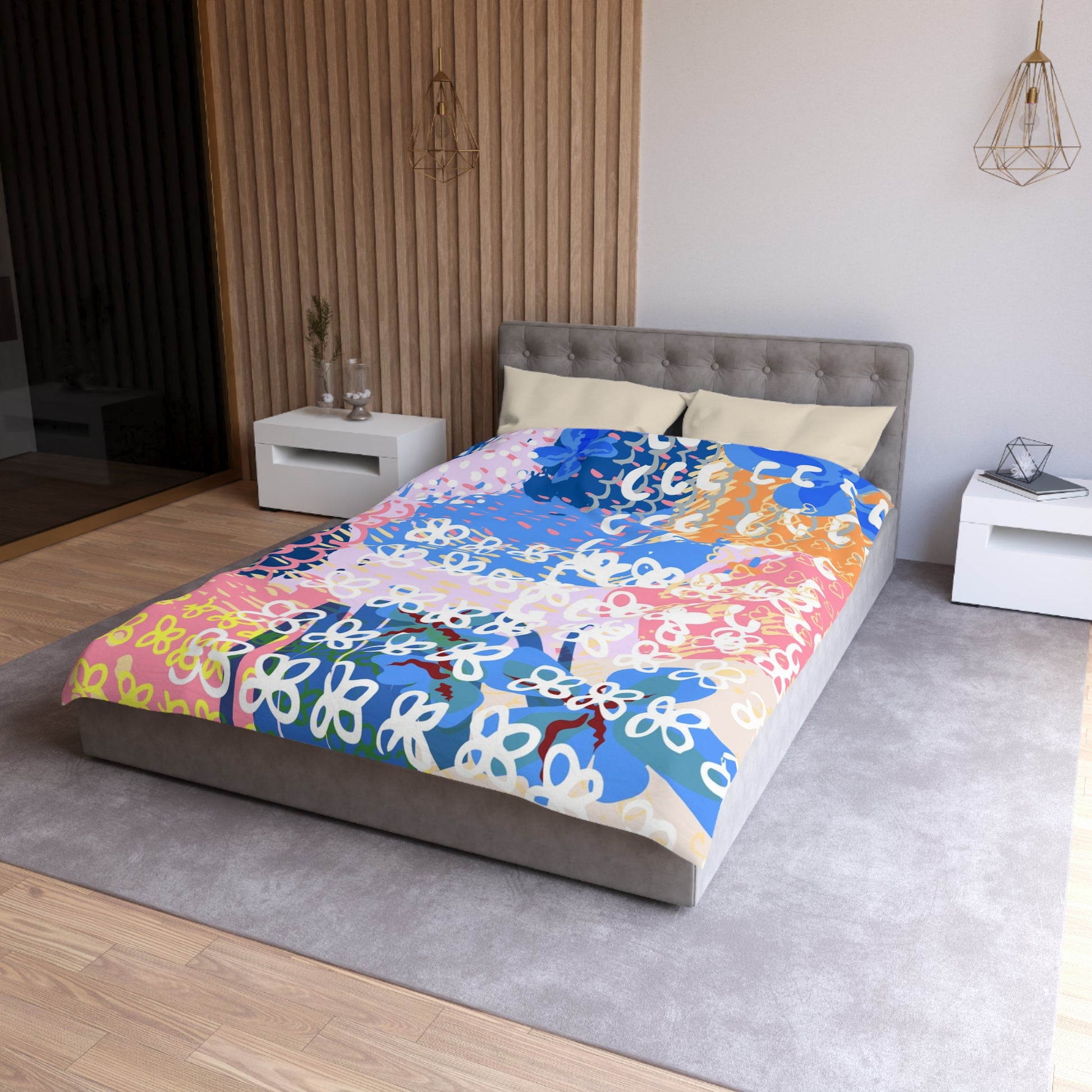 Flowers x Doodles x Hearts Multi-Color Microfiber Duvet Cover, Artsulli - Art is Long, Life is Short, Home Decor, , , , , , , 