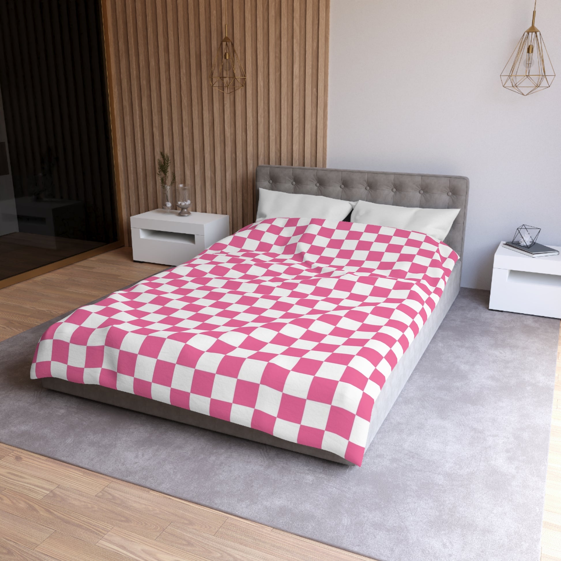 Yuyushiki Pink Check Microfiber Duvet Cover, Artsulli - Art is Long, Life is Short, Home Decor, , , , , , , 