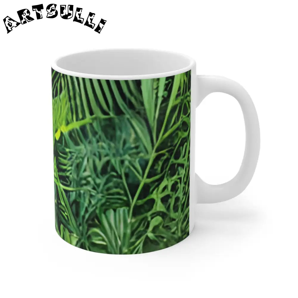 JAKKOUTTHEBXX Vibrant Green and Red Floral Ceramic Mug art work