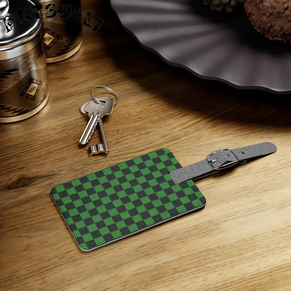 JAKKOUTTHEBXX Checkerboard Green and Black Saffiano Polyester