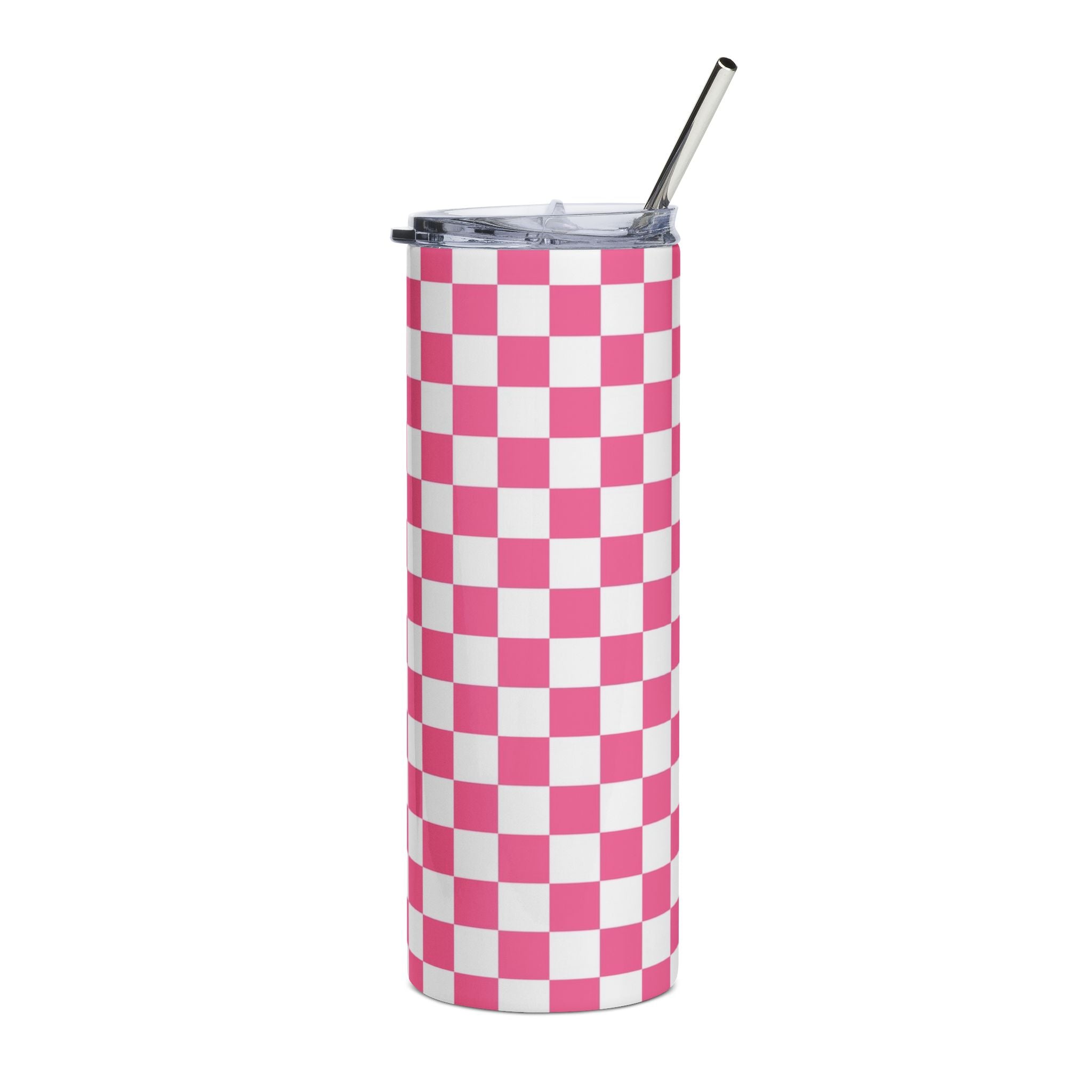 Yuyushiki Pink Check Stainless Steel Tumbler, 20oz, Artsulli - Art is Long, Life is Short, Mug, Size, 20oz, Color, White, , , 56621925977883968423
