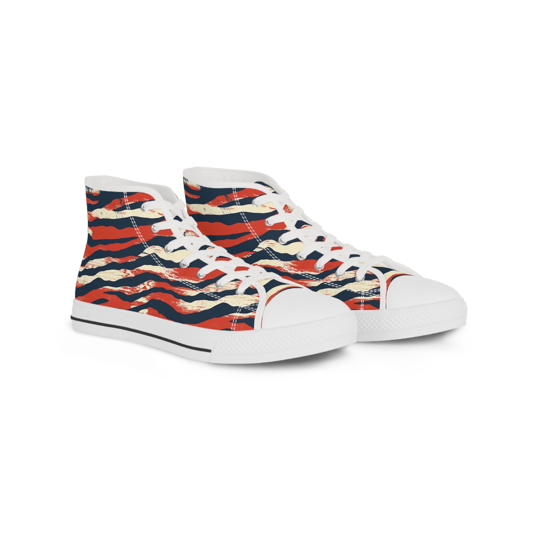 Capricious Tiger Wave Men's High Top Sneakers, Artsulli - Art is Long, Life is Short, Shoes, Size, US 5, Color, White sole, , , 20766432777202492939