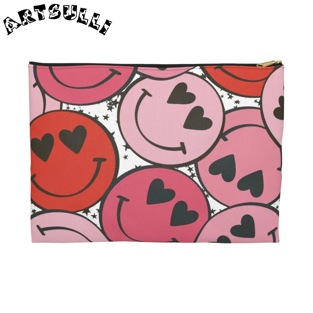 JAKKOUTTHEBXX Smiley Face x Heart Eyes Pink and Red Accessory Pouch