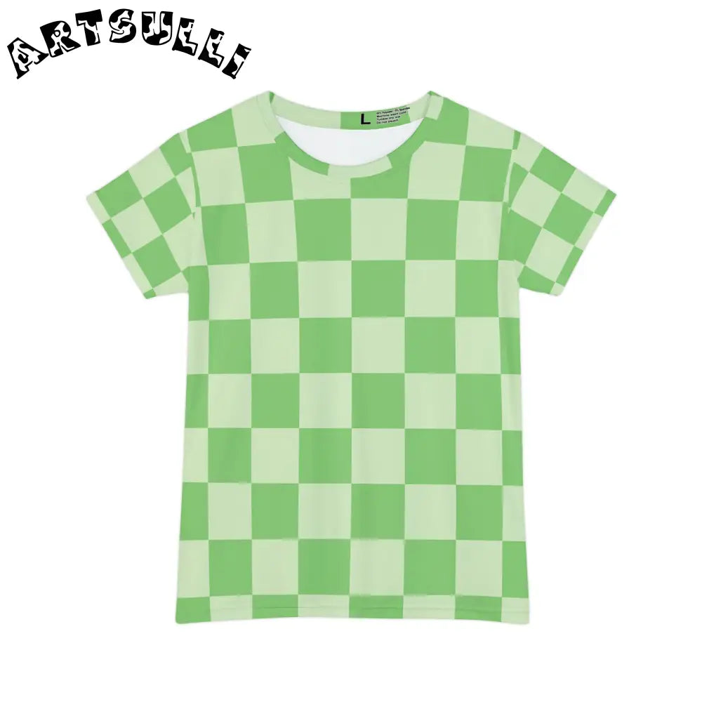JAKKOUTTHEBXX Checkerboard Green Women’s Short Sleeve Shirt (AOP)