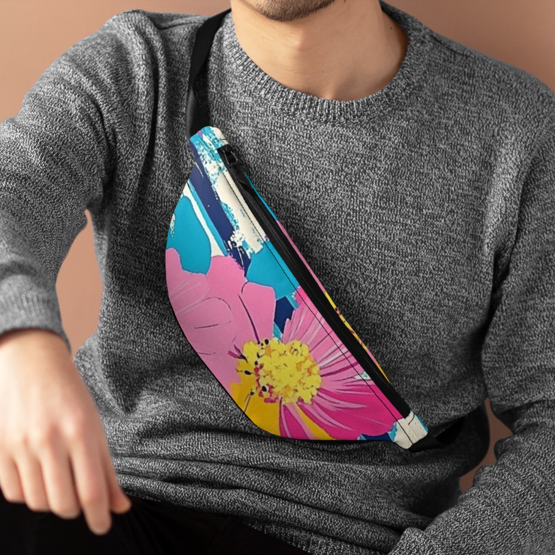 Dayglo Floral Stripes Multi-Color Fanny Pack, Artsulli - Art is Long, Life is Short, Bags, , , , , , , 