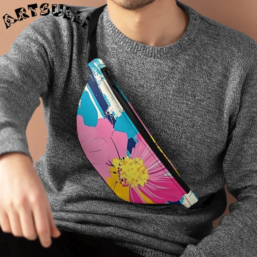 JAKKOUTTHEBXX Dayglo Floral Stripes Multi-Color Fanny Pack