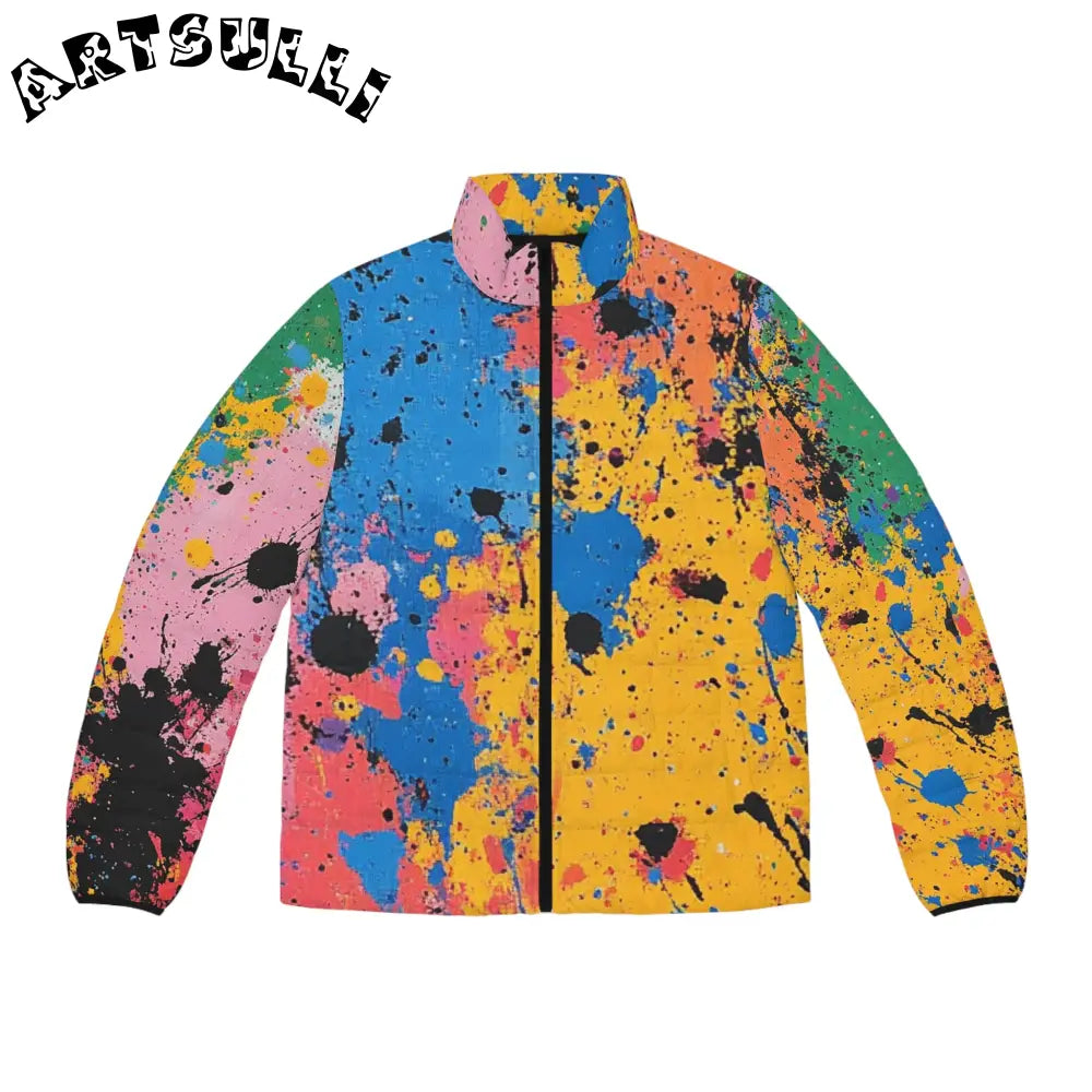 JAKKOUTTHEBXX The Colors Of Paint Splatter Men’s Puffer Jacket (AOP)