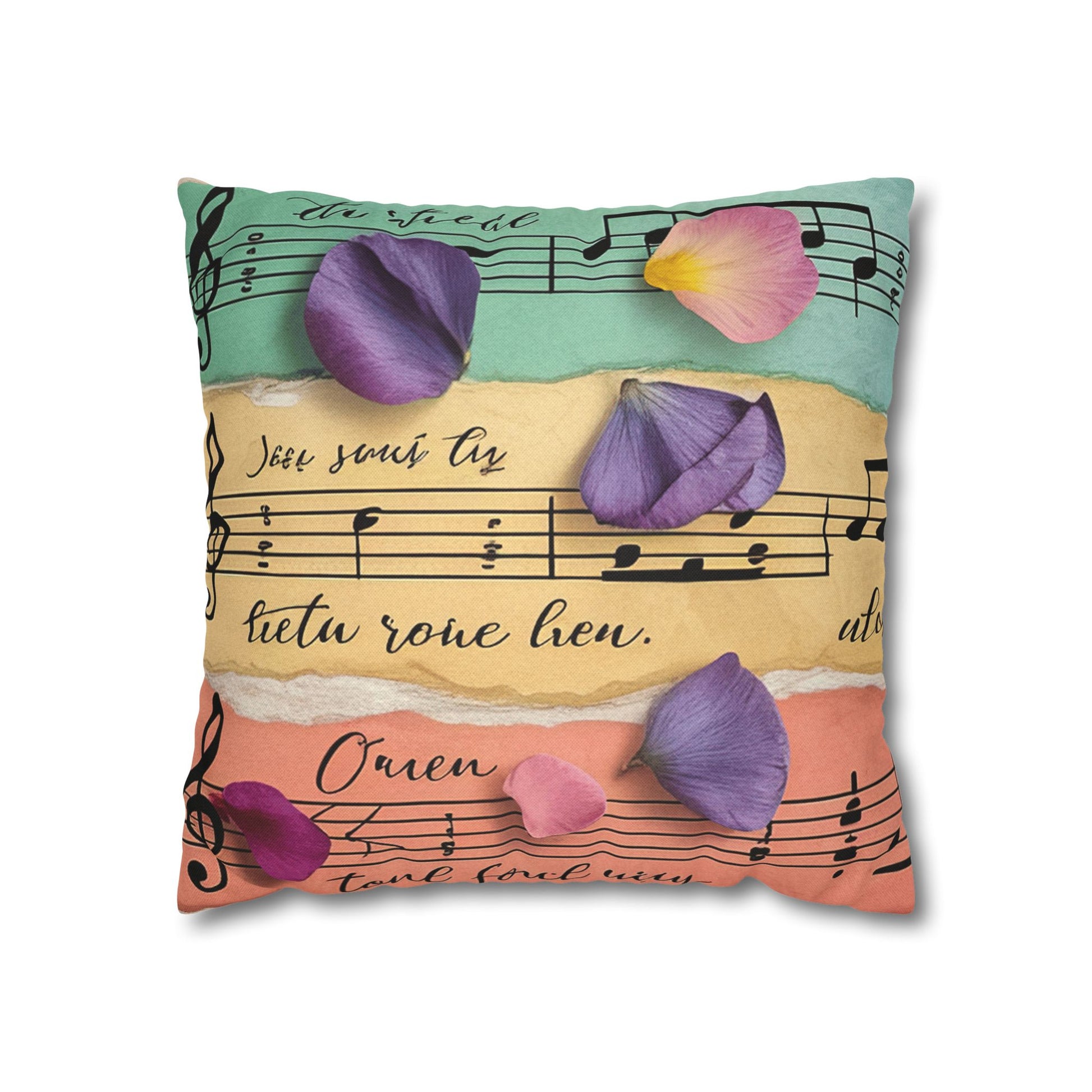 Torn Type Beat Sheet Music Multi-Color Spun Polyester Square Pillowcase, Artsulli - Art is Long, Life is Short, Home Decor, Size, 16" × 16", , , , , 27087277831263304011