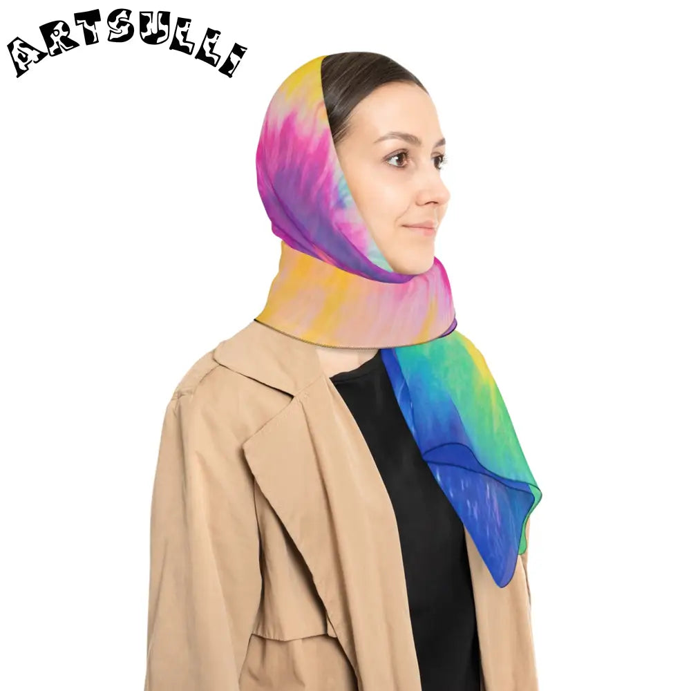JAKKOUTTHEBXX Rainbow Tie Dye Illustration Printed Scarf 2025