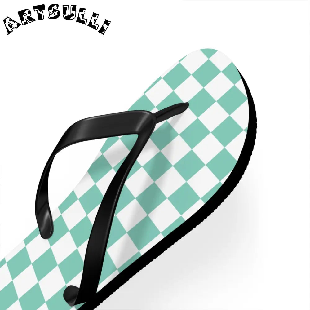 JAKKOUTTHEBXX Checkerboard Light Green Flip Flops JAKKOUTTHEBXX